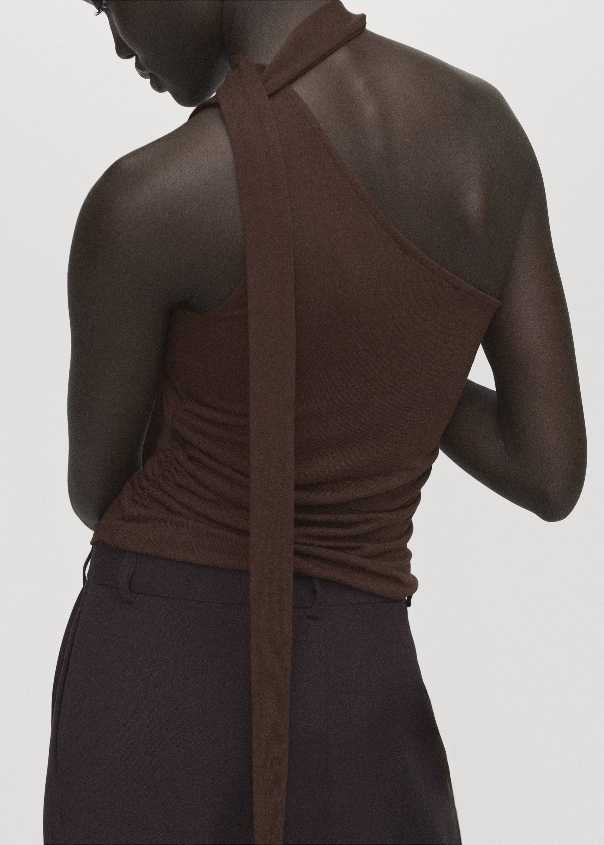 Asymmetrical foulard top - Reverse of the article, Brown. Ref: 17084137-00.