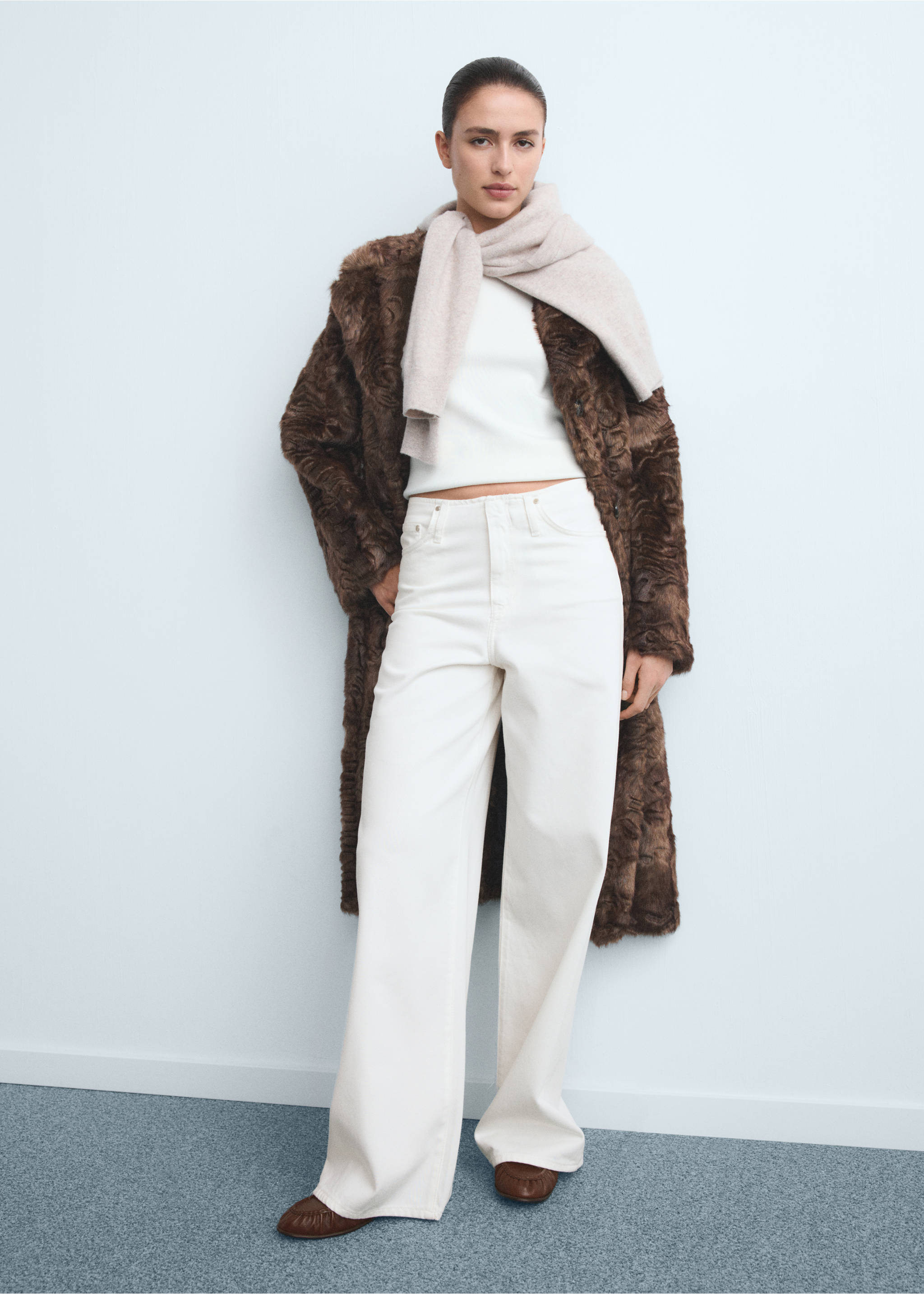 Calças de ganga wide leg de cintura baixa - Plano geral, Branco-pérola. Ref: 17084138-00.