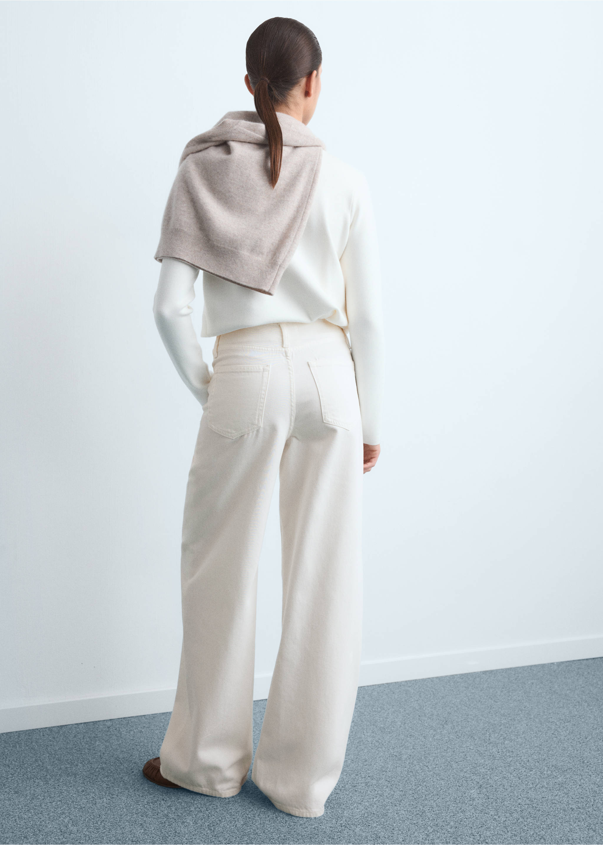 Calças de ganga wide leg de cintura baixa - Verso do artigo, Branco-pérola. Ref: 17084138-00.