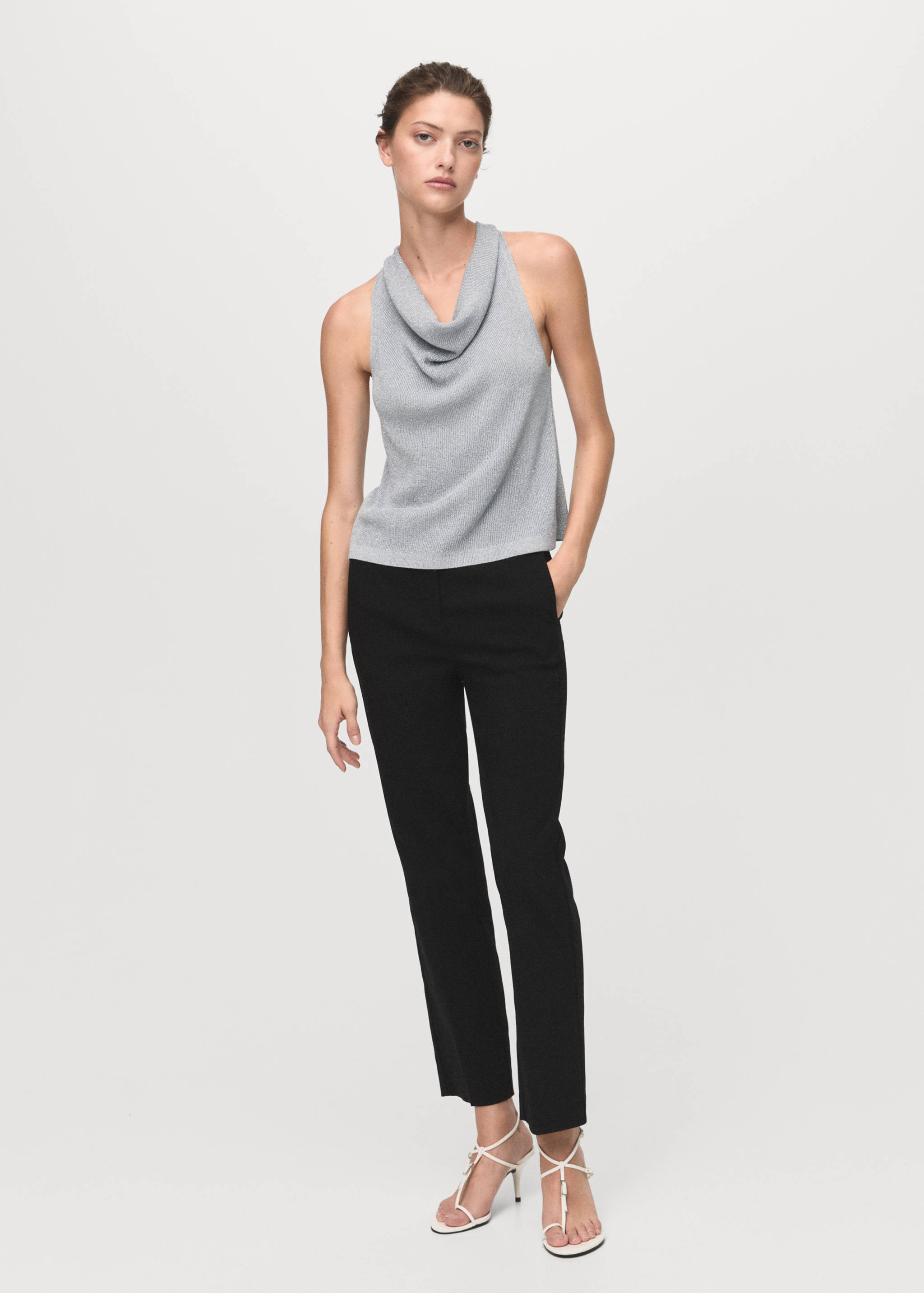 Lurex-Stricktop mit drapiertem Kragen - Allgemeine Ansicht