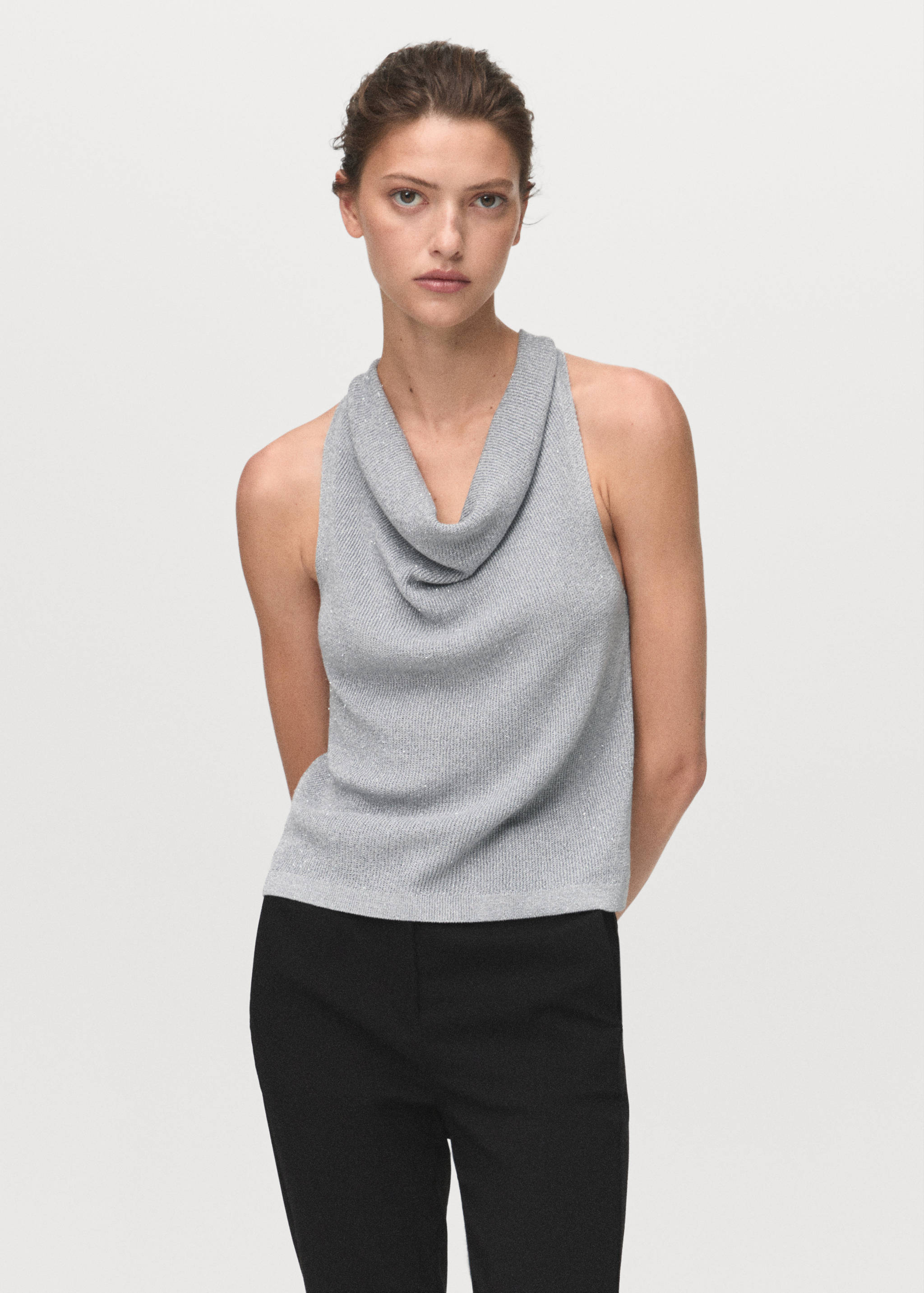 Lurex-Stricktop mit drapiertem Kragen - Mittlere Ansicht
