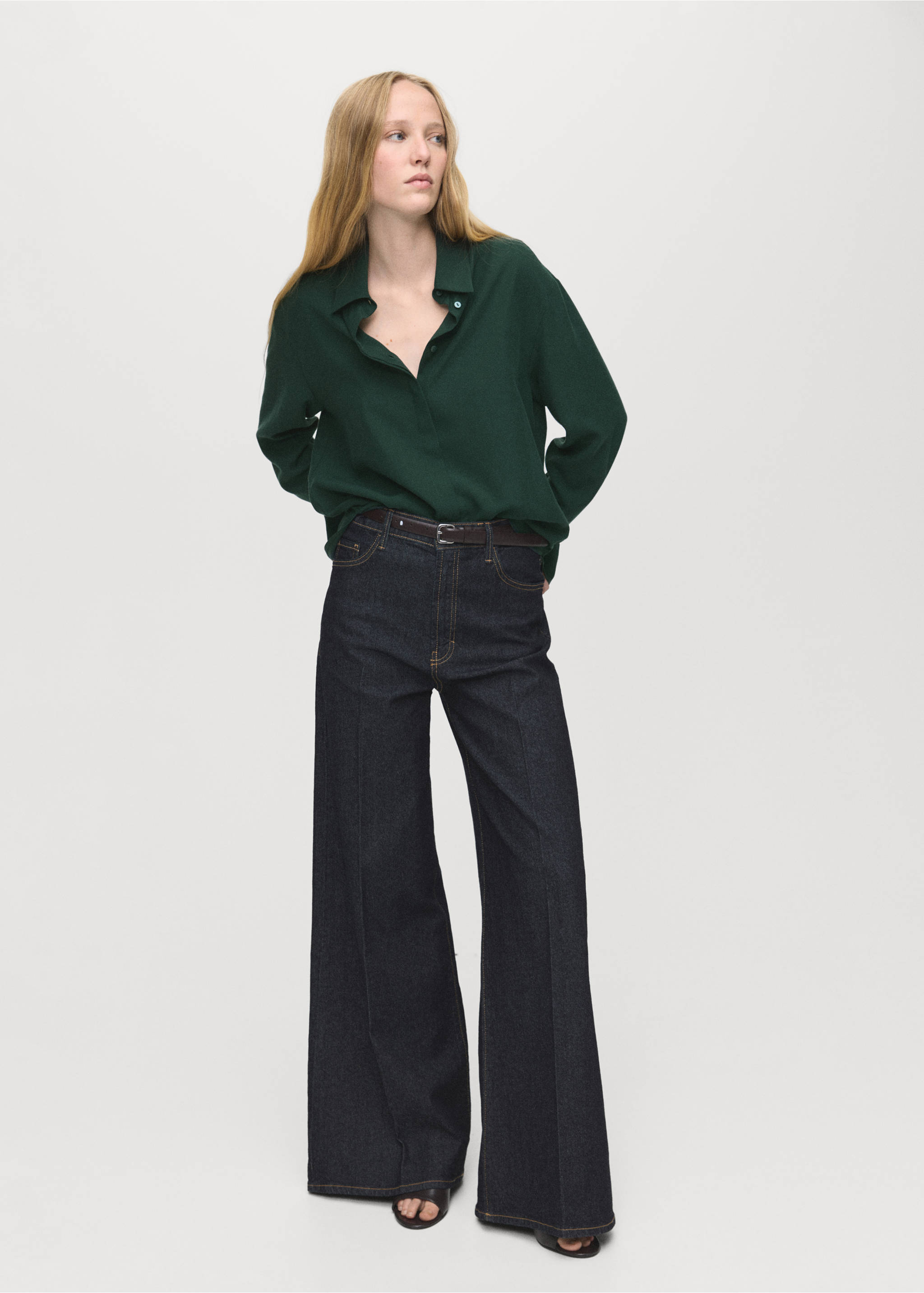 Lyocell shirt with hidden buttons - General plane, Green. Ref: 17084140-00.
