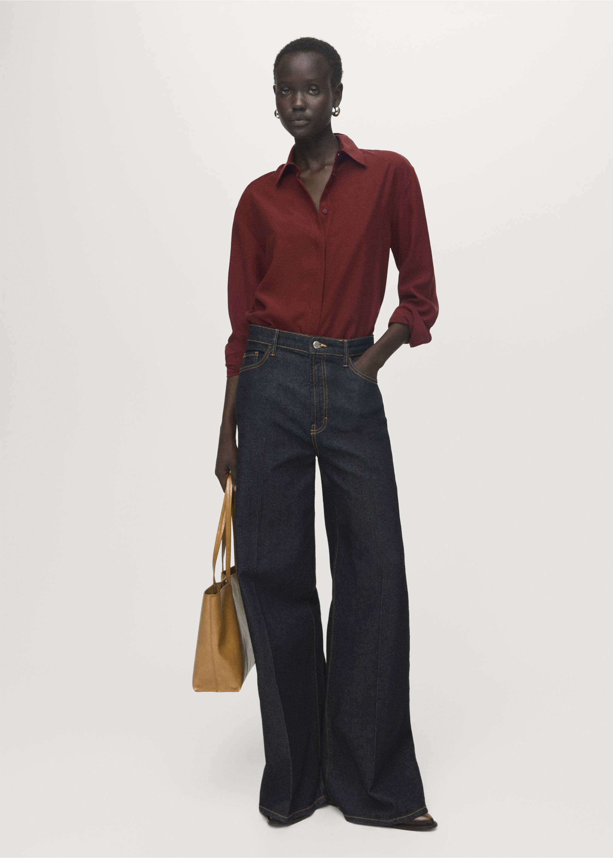 Lyocell shirt with hidden buttons - General plane, Russet. Ref: 17084140-00.