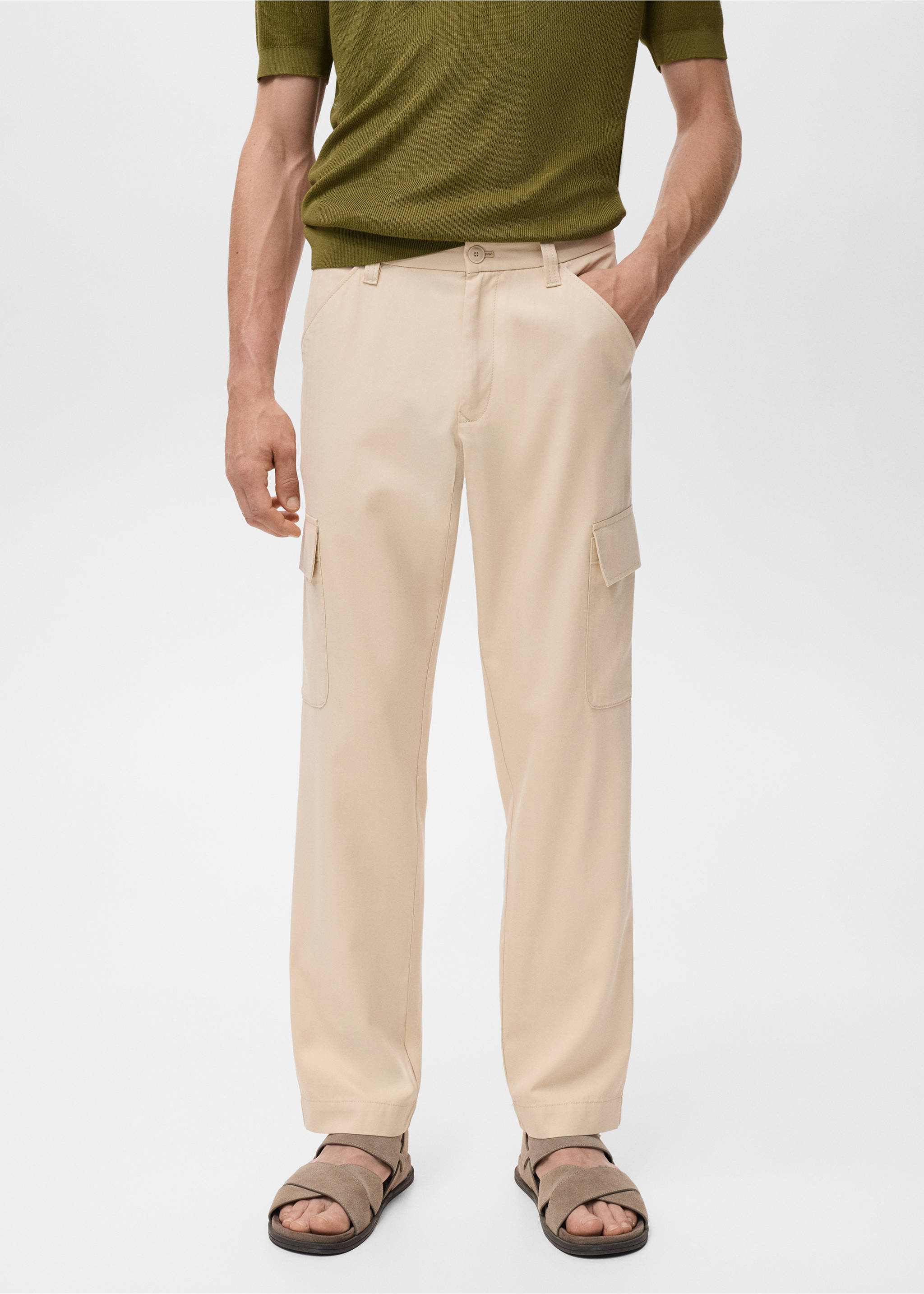 Cotton lyocell cargo pants - Medium plane, Beige. Ref: 17084404-00.
