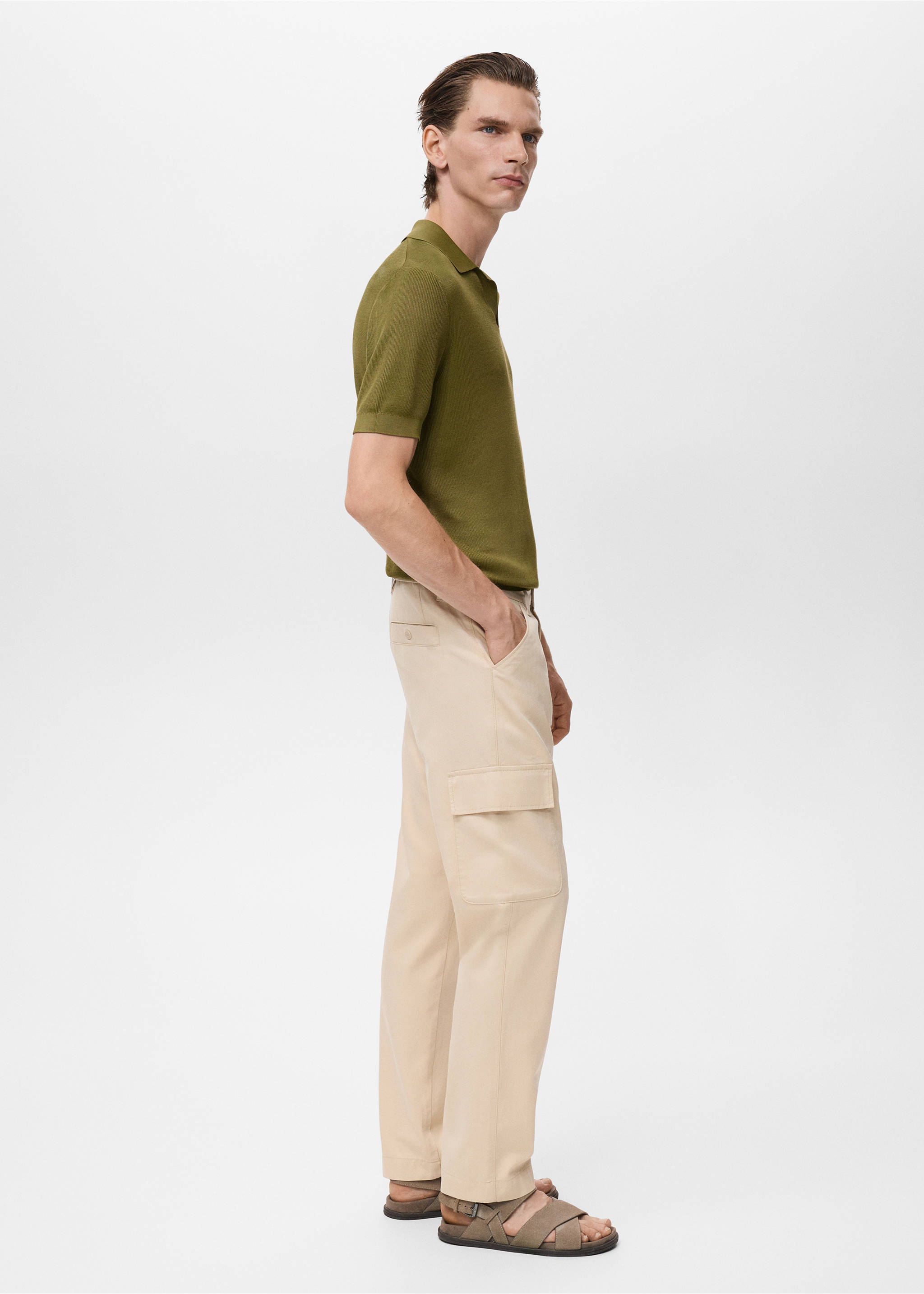 Cotton lyocell cargo pants - Details of the article 2, Beige. Ref: 17084404-00.