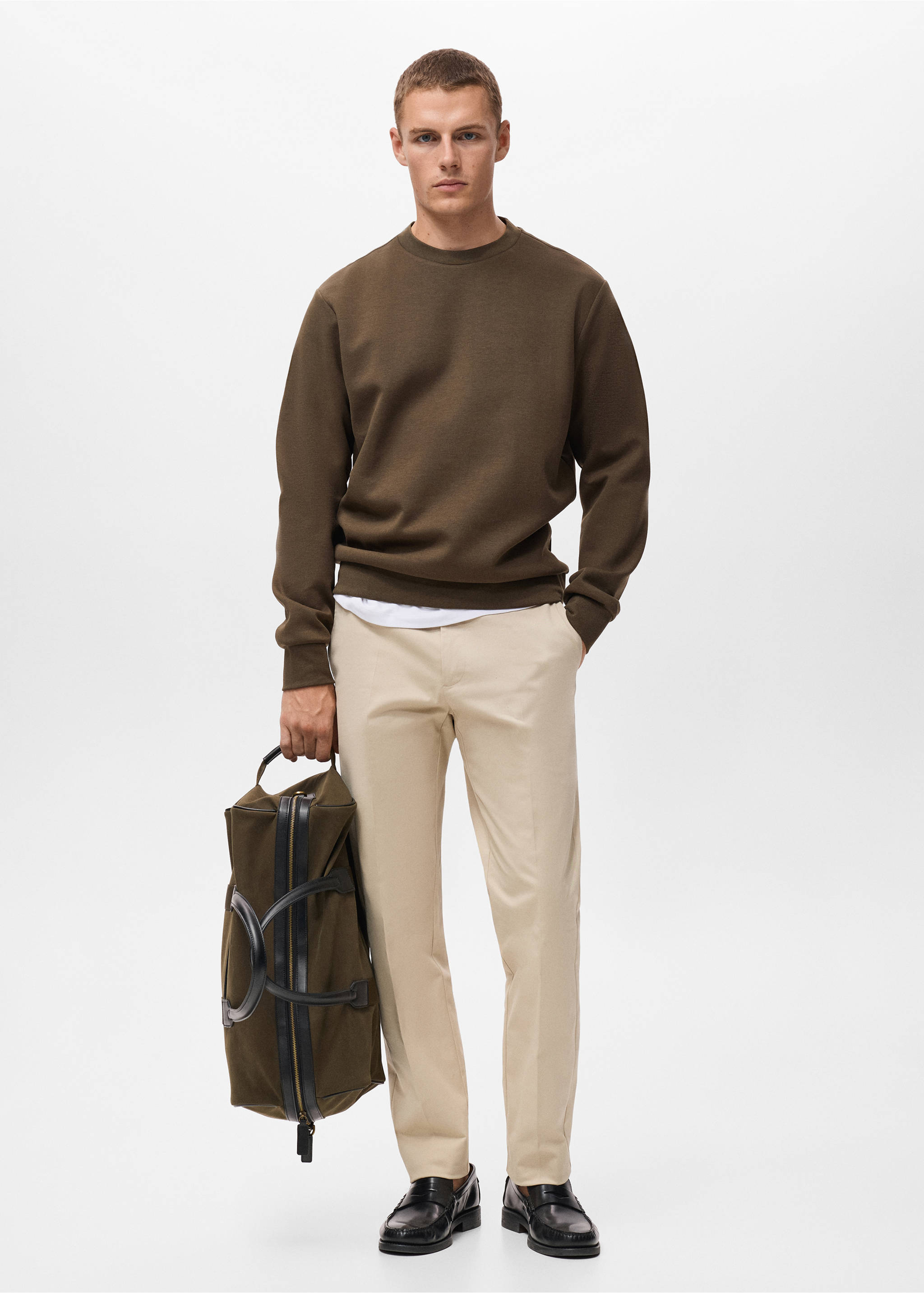 Regular-fit cotton sweatshirt - General plane, Olive Green. Ref: 17084425-00.