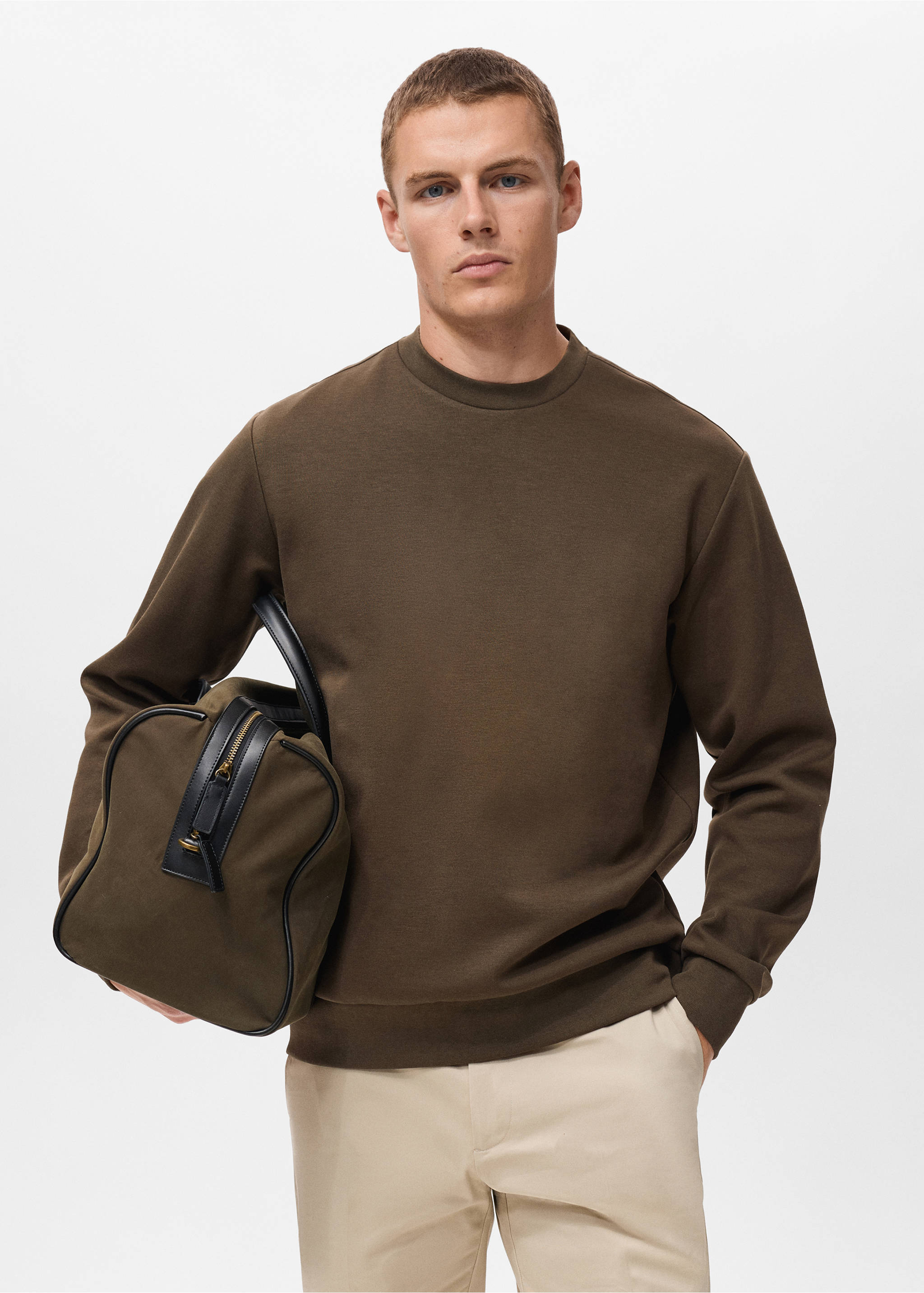 Regular-fit cotton sweatshirt - Medium plane, Olive Green. Ref: 17084425-00.