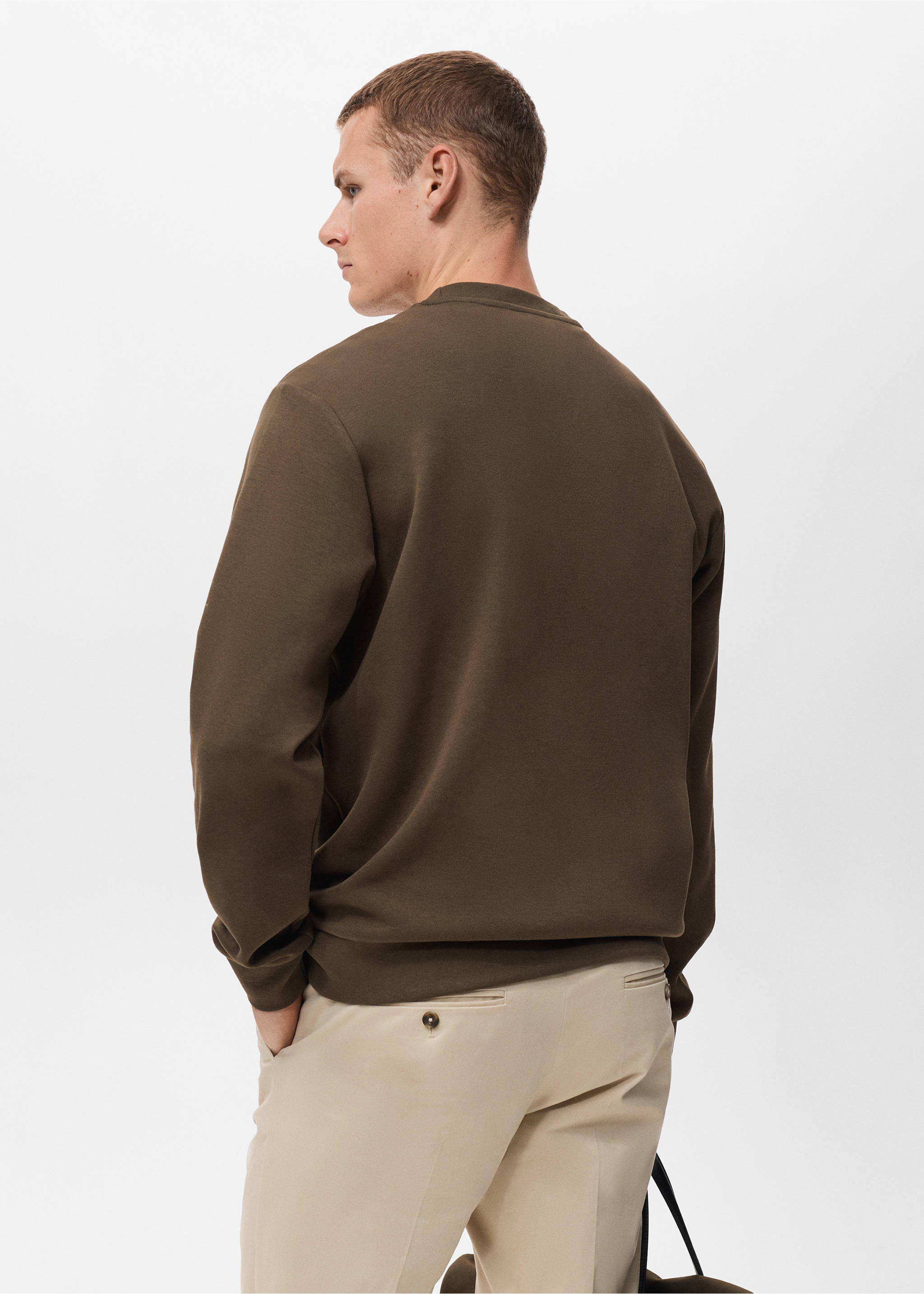 Regular-fit cotton sweatshirt - Reverse of the article, Olive Green. Ref: 17084425-00.