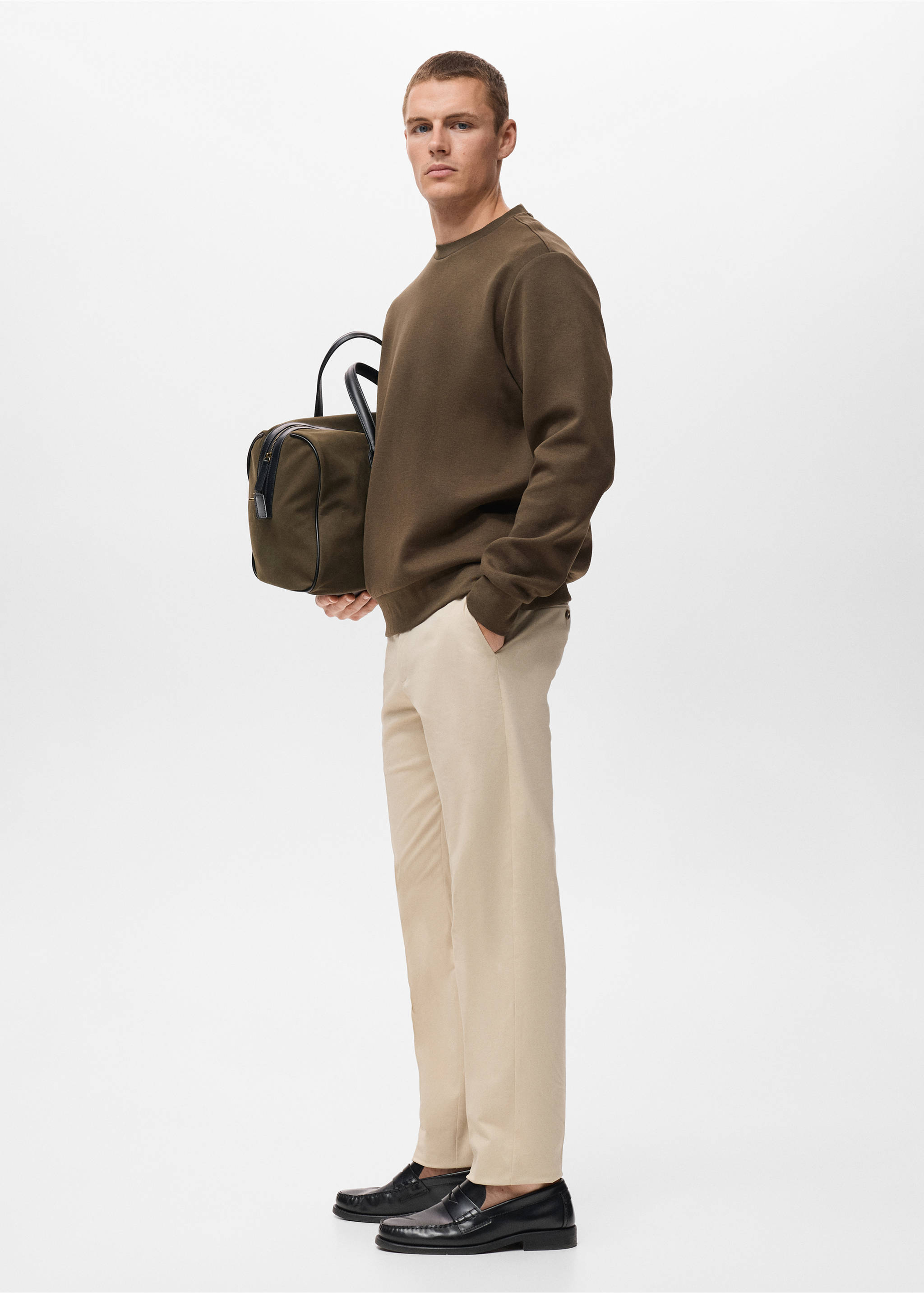 Regular-fit cotton sweatshirt - Details of the article 2, Olive Green. Ref: 17084425-00.