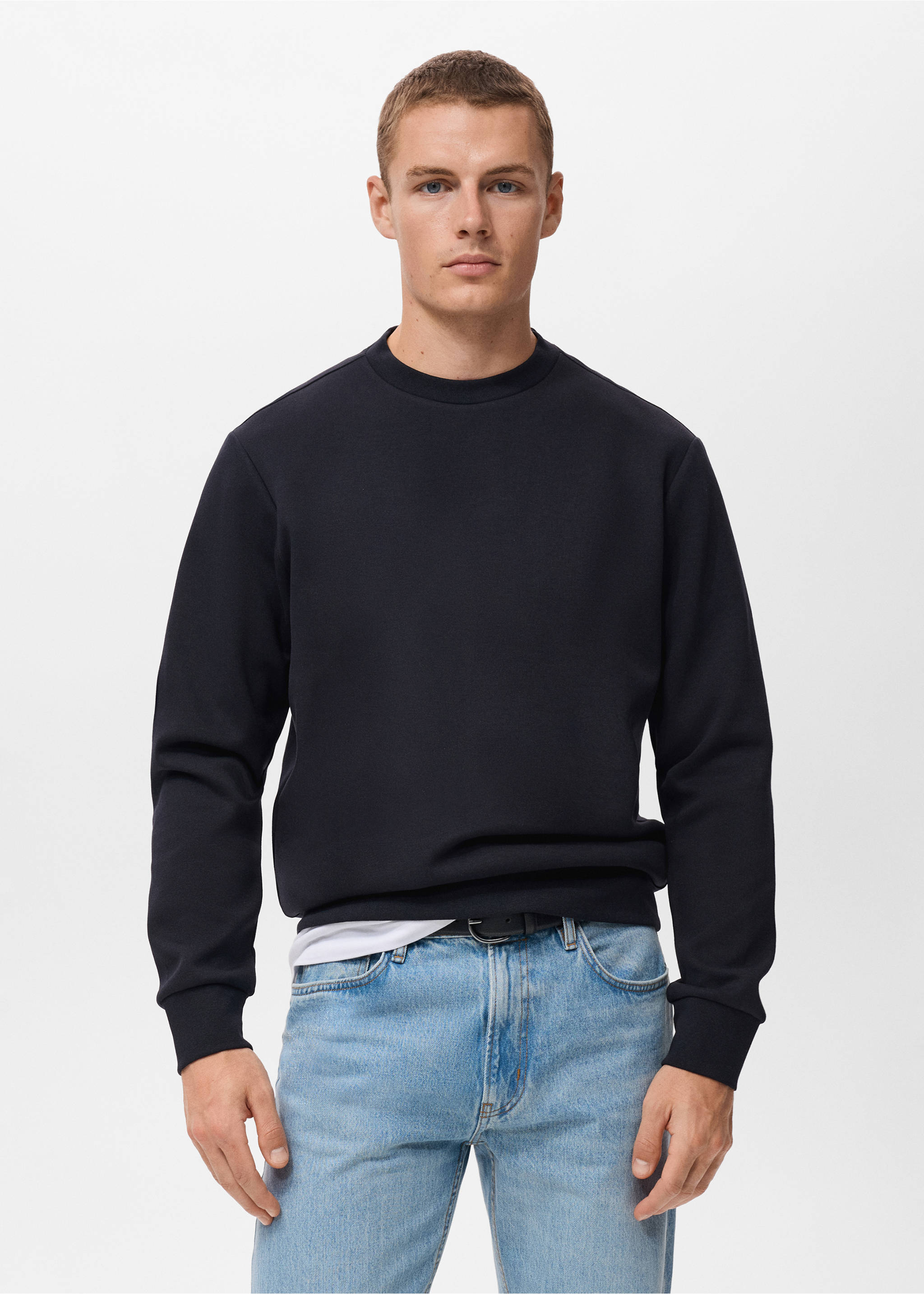 Sweat-shirt coton regular-fit - Plan moyen, Bleu marine. Ref: 17084425-00.