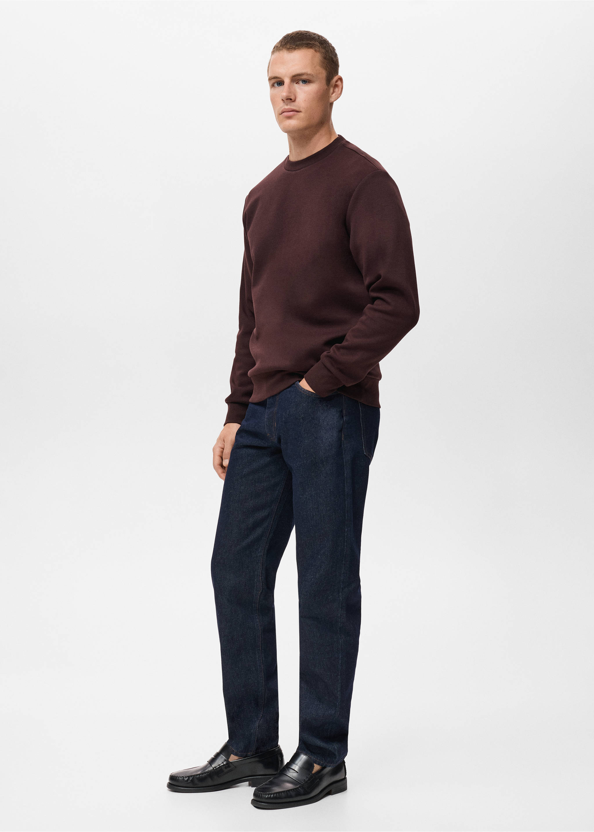Regular-fit cotton sweatshirt - Details of the article 2, Wine. Ref: 17084425-00.