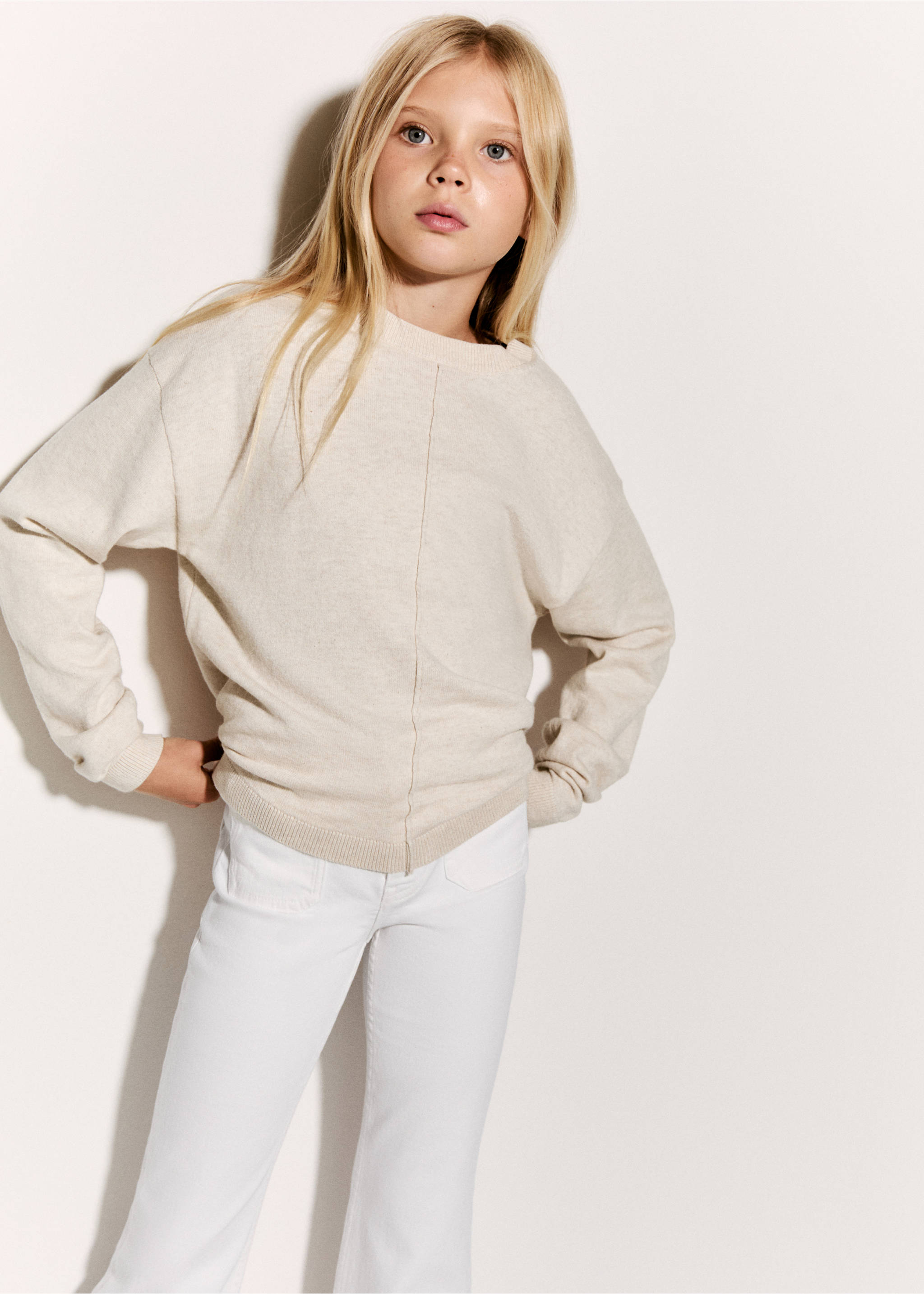 Decorative seams cotton sweater - Medium plane, Beige. Ref: 17084431-00.