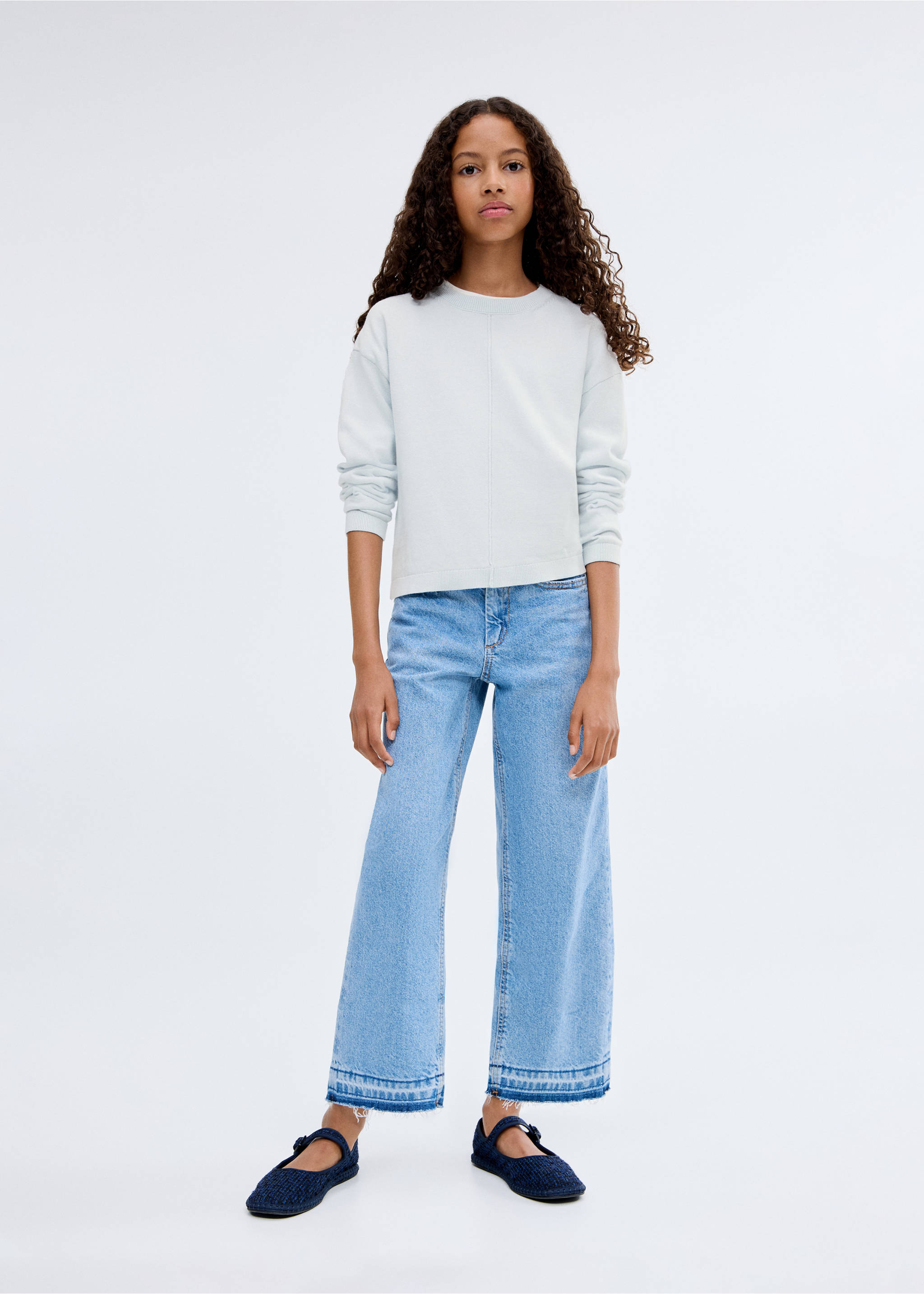 Decorative seams cotton sweater - General plane, Sky Blue. Ref: 17084431-00.