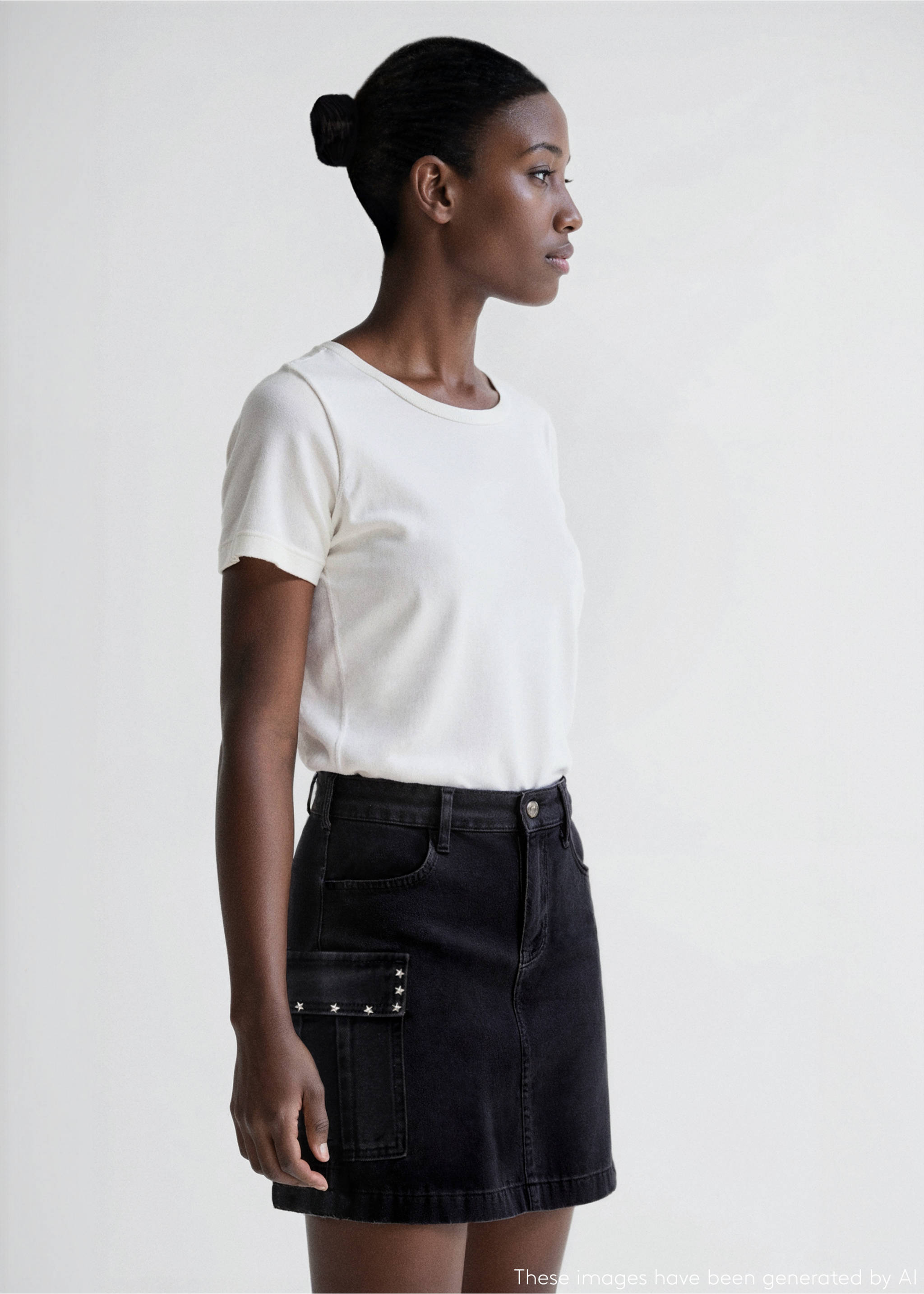Cargo skirt with star studs - General plane, Black denim. Ref: 17084775-00.