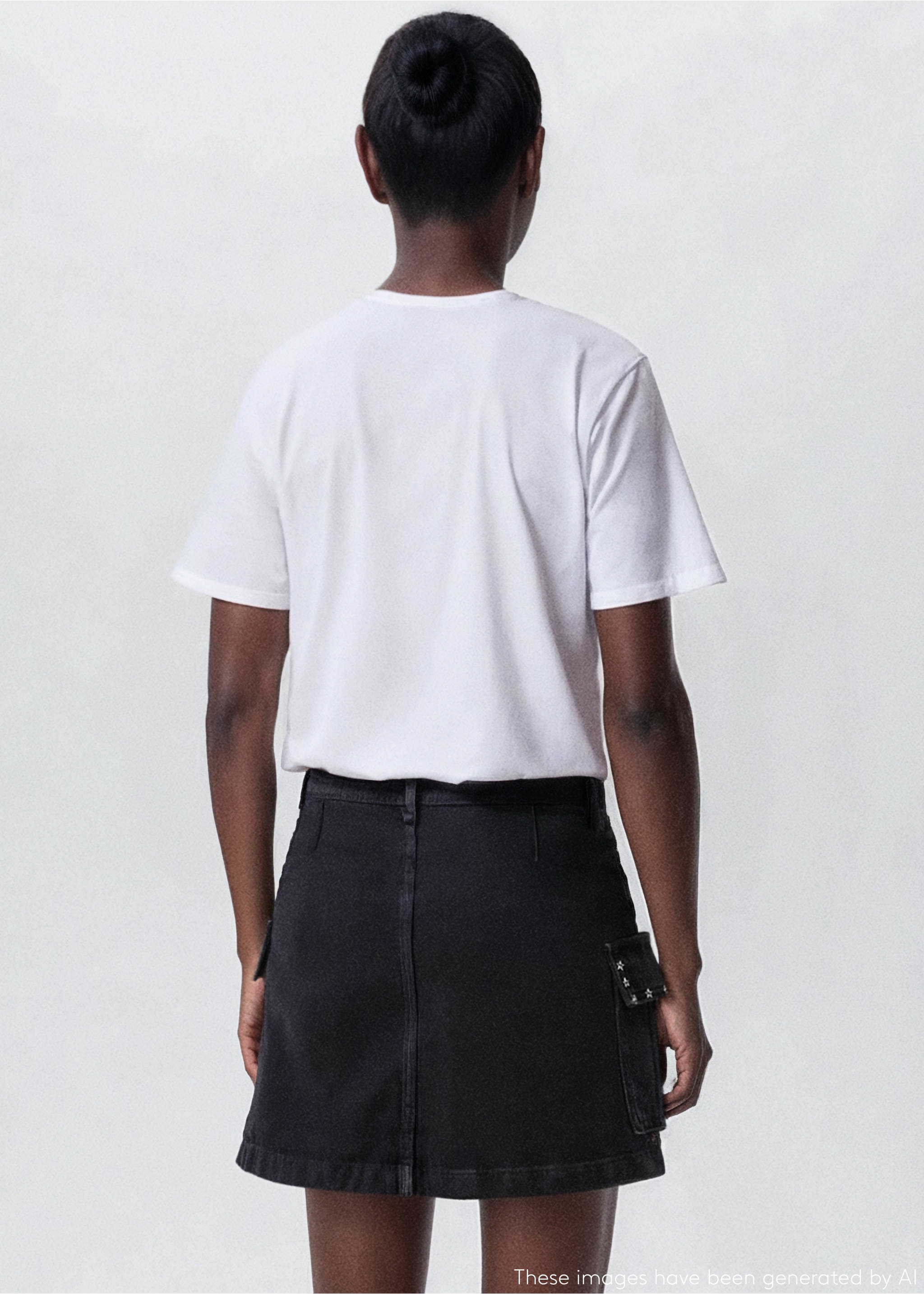 Cargo skirt with star studs - Reverse of the article, Black denim. Ref: 17084775-00.