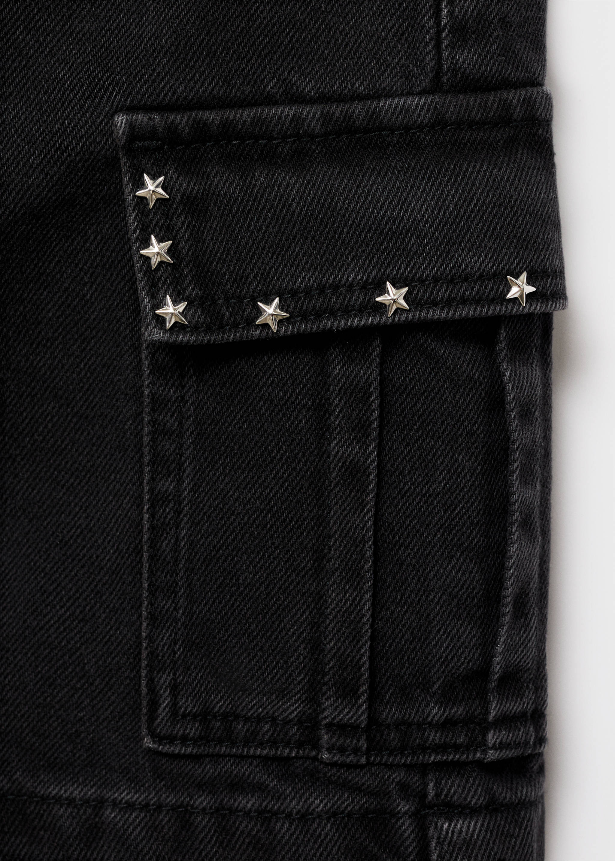 Cargo skirt with star studs - Details of the article 8, Black denim. Ref: 17084775-00.
