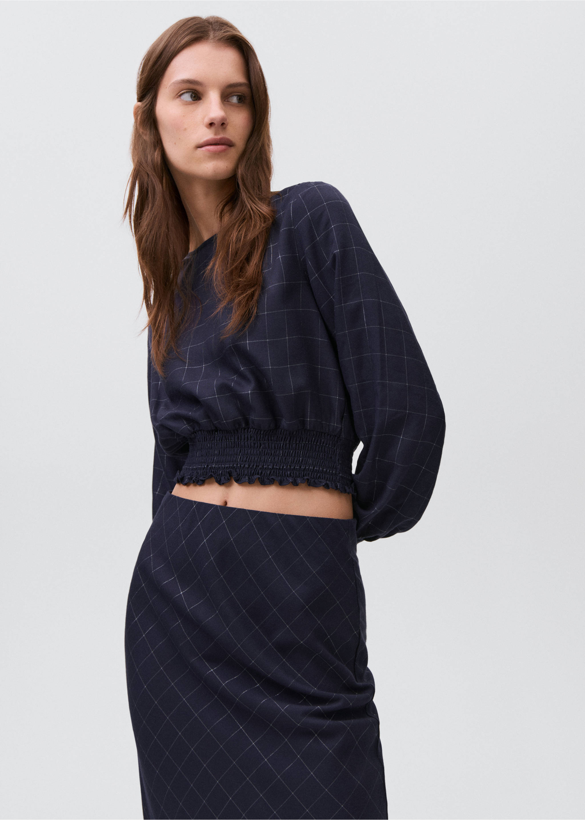 Lurex check skirt - Details of the article 1, Navy. Ref: 17084777-00.