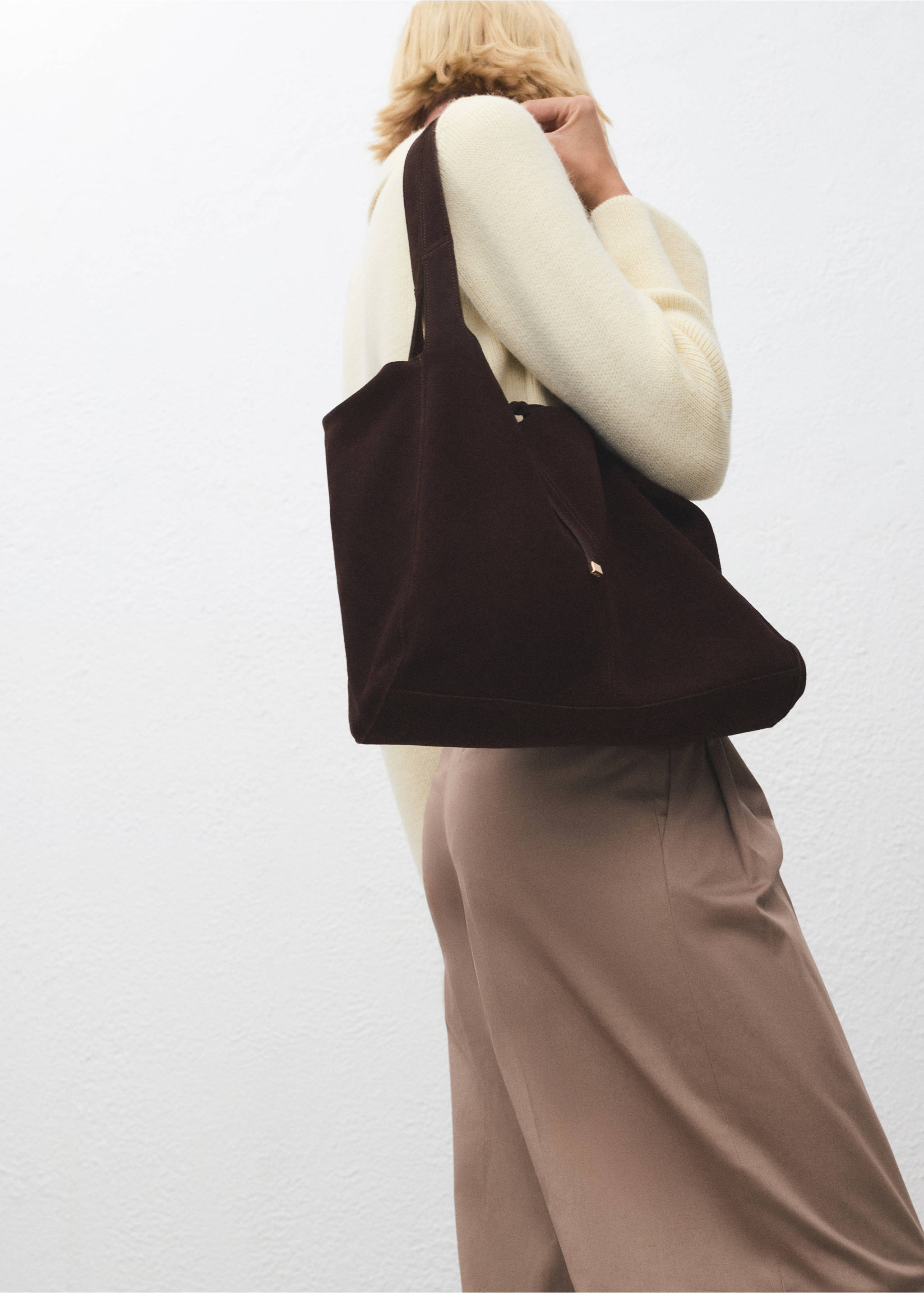 Suede shopper bag - General plane, Chocolate. Ref: 17084783-00.
