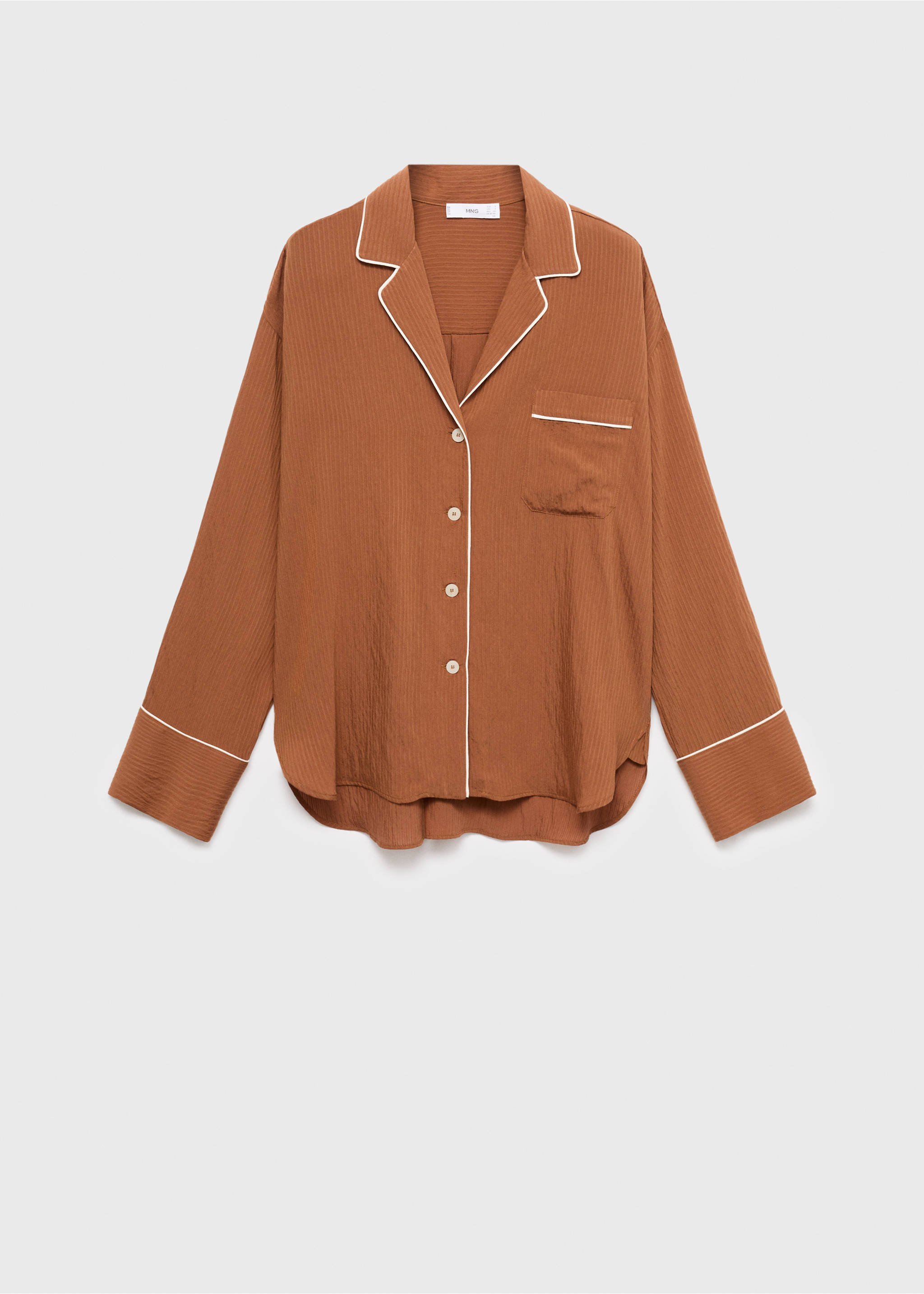 Textured shirt with contrasting trim - Article without model, Brown. Ref: 17084788-00.