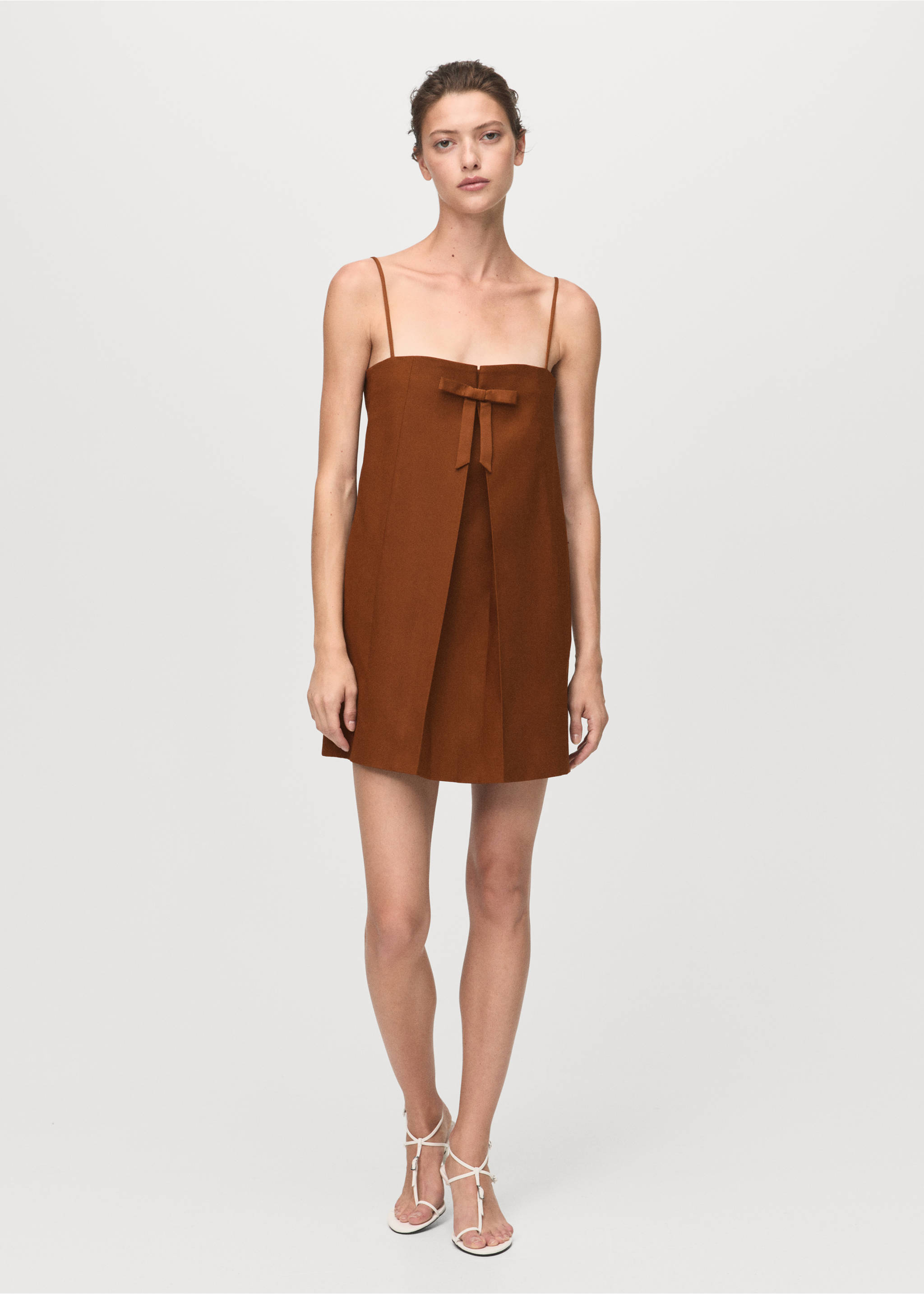 Dress with bow neckline - General plane, Medium Brown. Ref: 17084790-00.