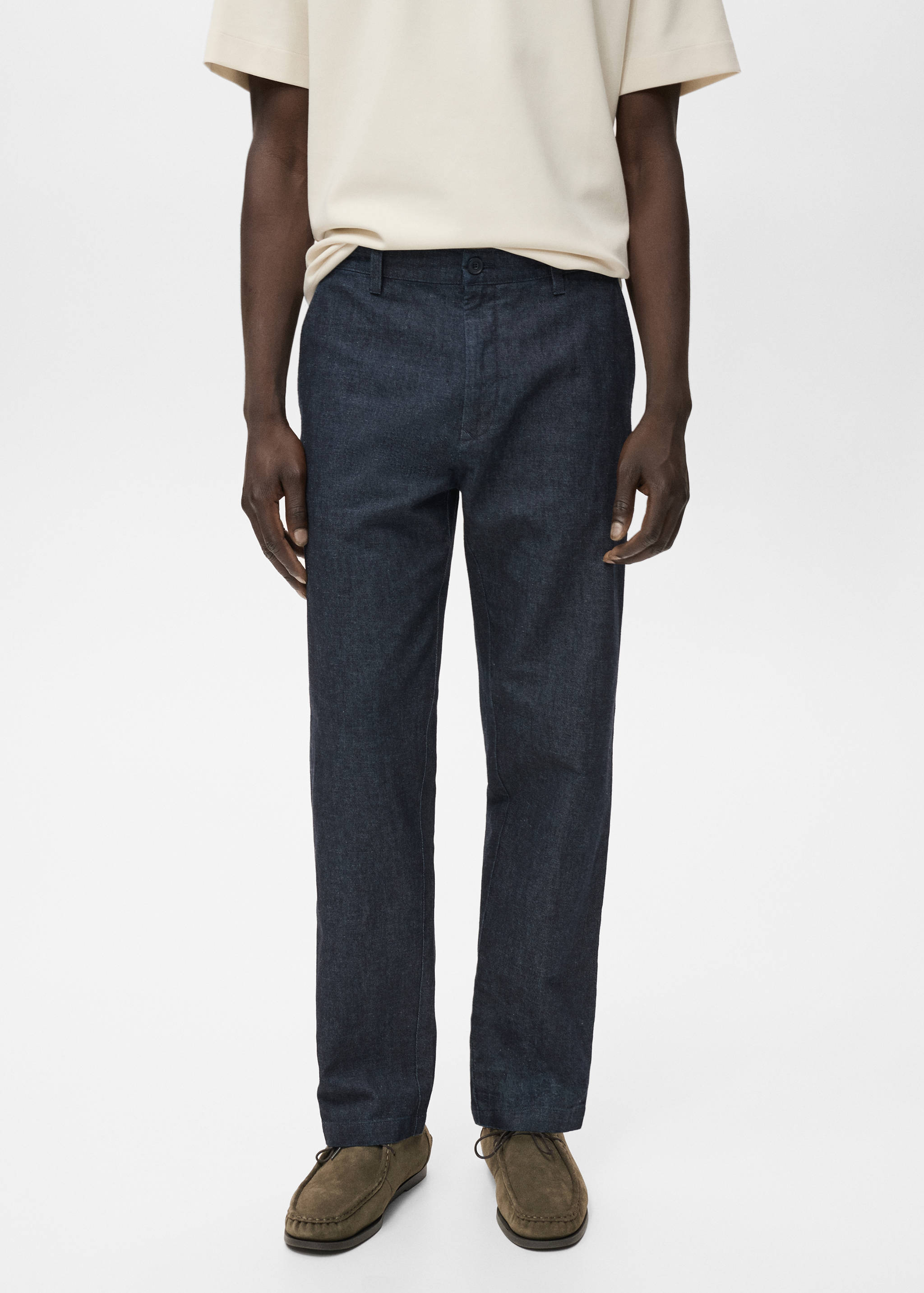 Jeans straight fit mörk tvätt - Bild av mittparti