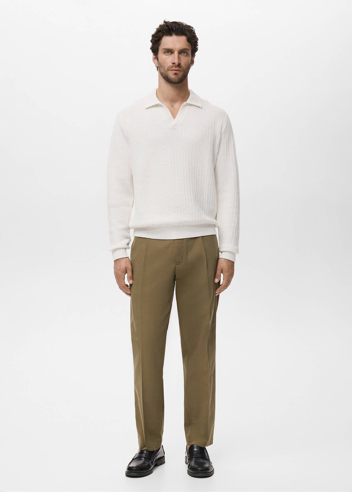 Knitted structured polo sweater