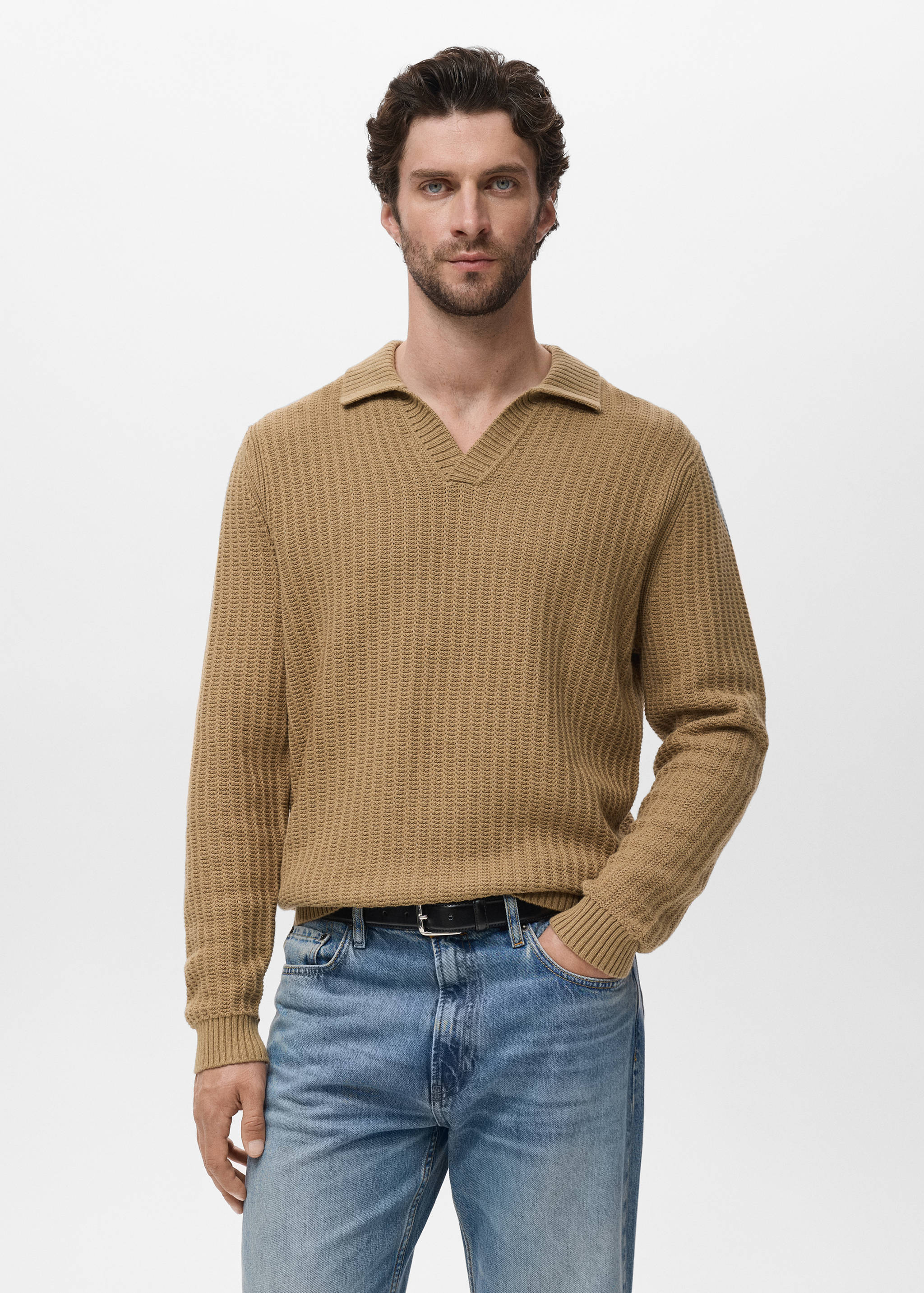 Pull-over polo maille structure - Plan moyen