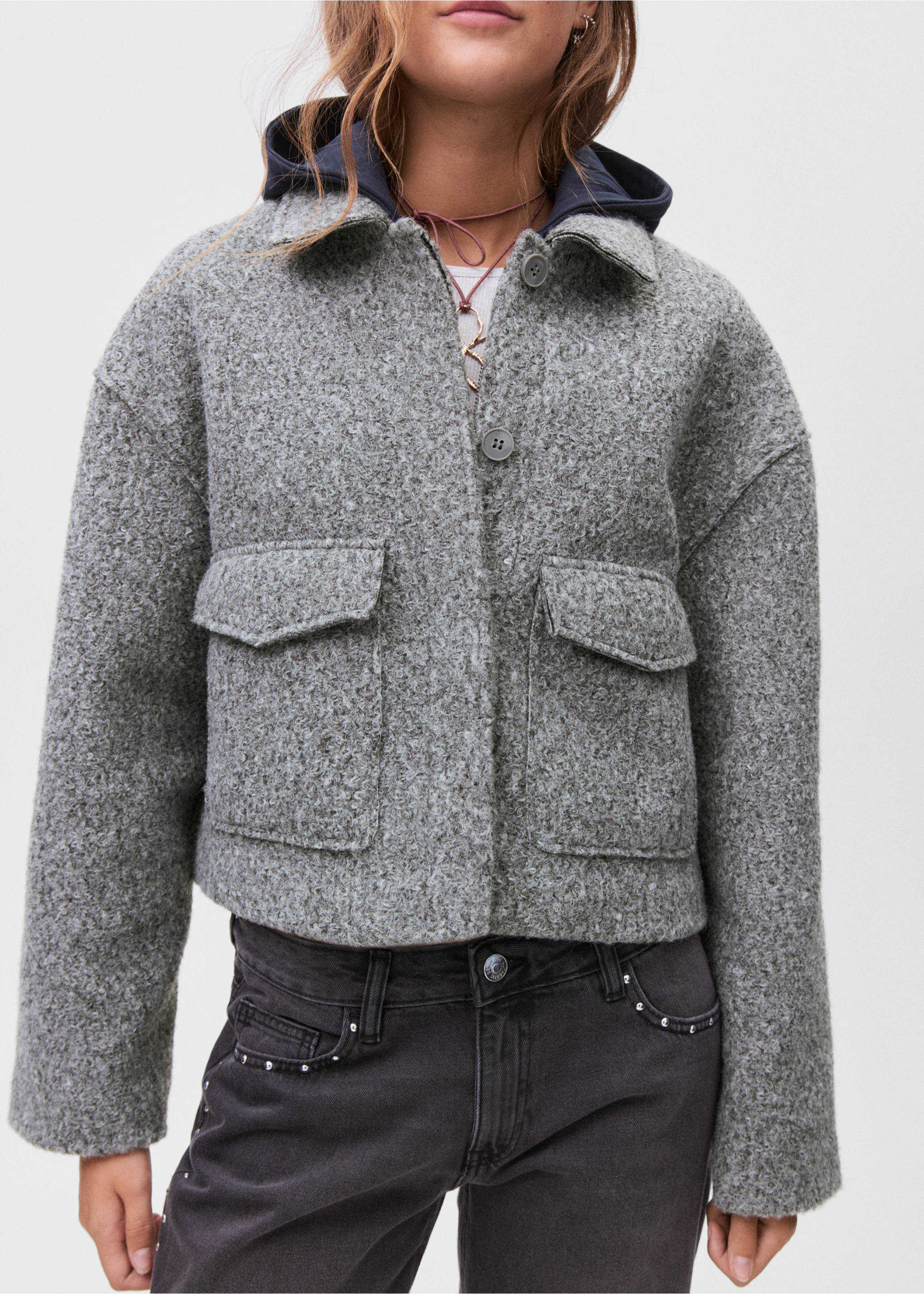 Cloth jacket with lapel pockets - Details of the article 3, Grey. Ref: 17085783-00.