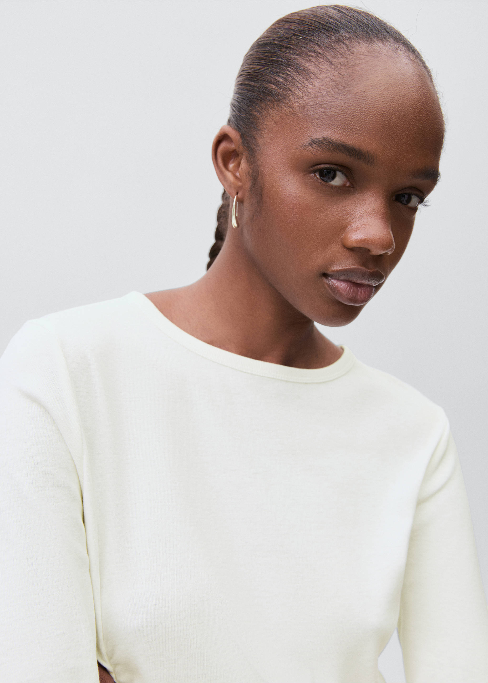 Gathered cotton t-shirt - Details of the article 1, Off White. Ref: 17085791-00.