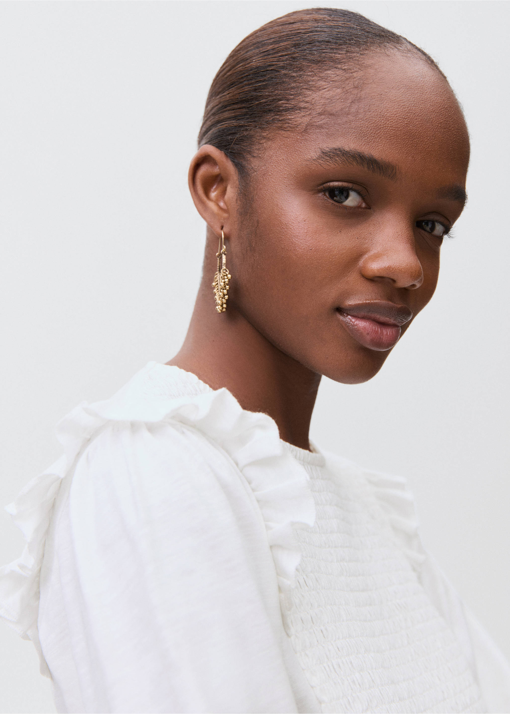 Ruffles ruched T-shirt - Details of the article 1, Off White. Ref: 17085796-00.