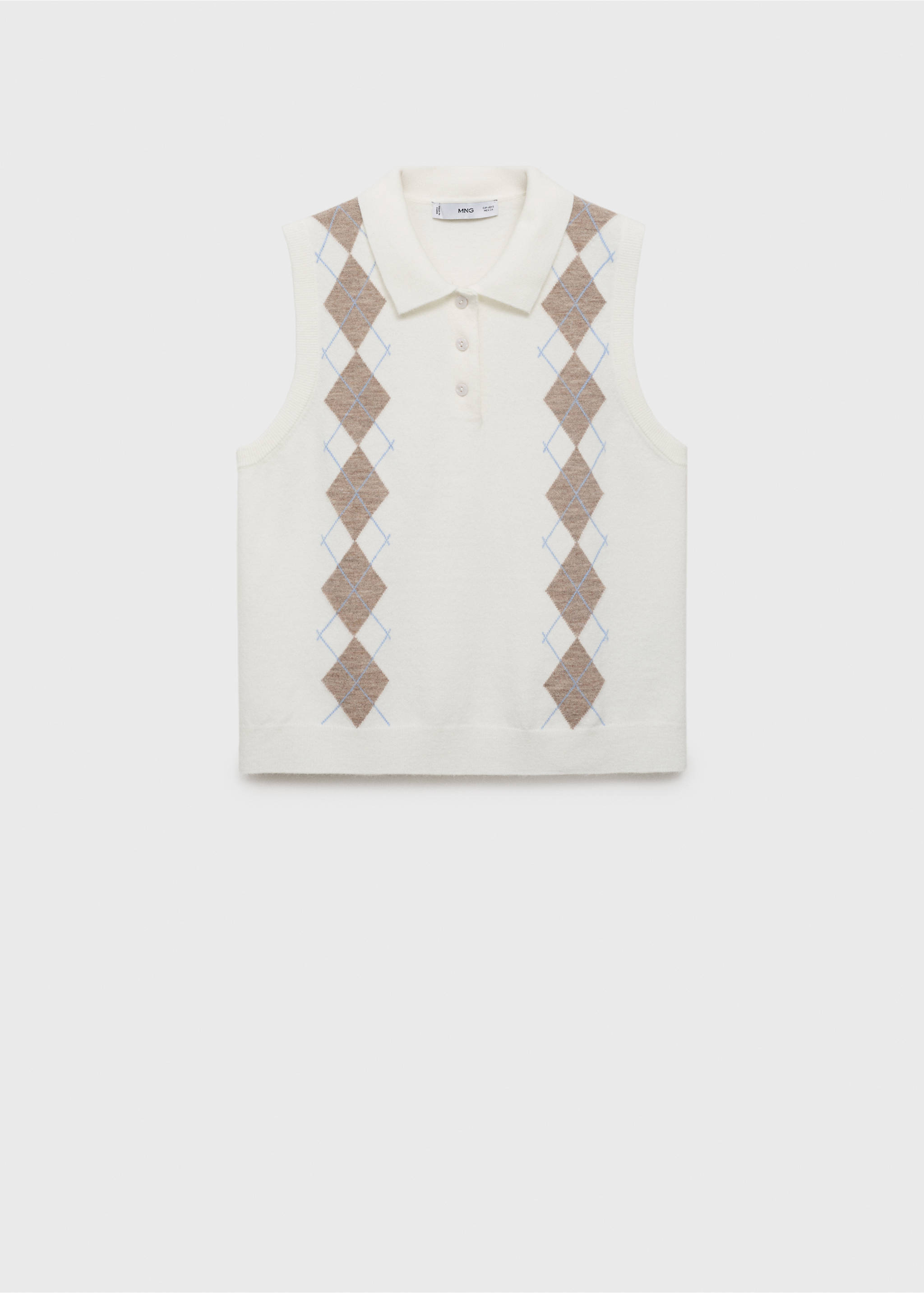 Argyle polo neck gilet - Article without model, Ecru. Ref: 17085798-00.