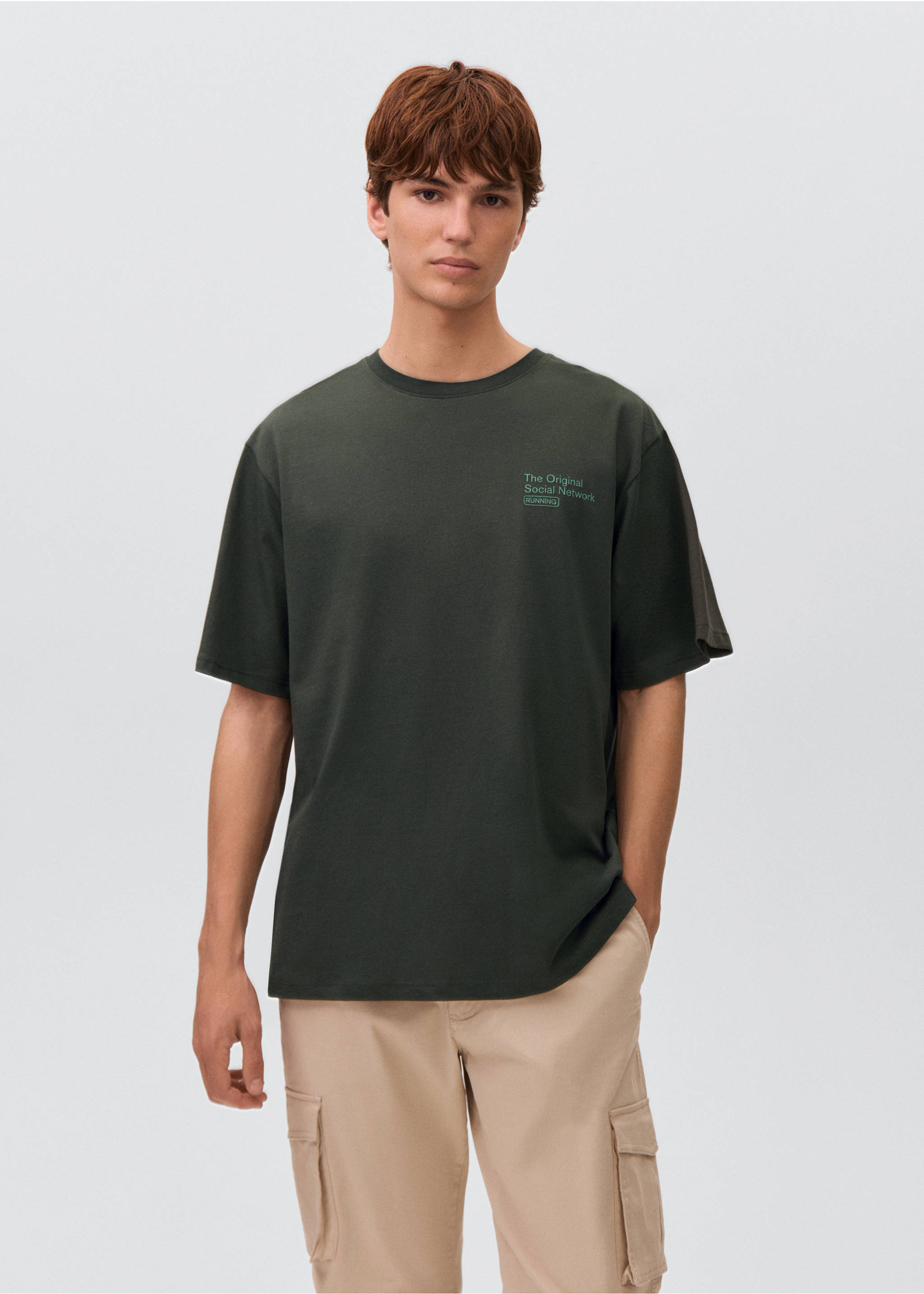 Printed cotton-blend T-shirt - Medium plane, Green. Ref: 17085799-00.