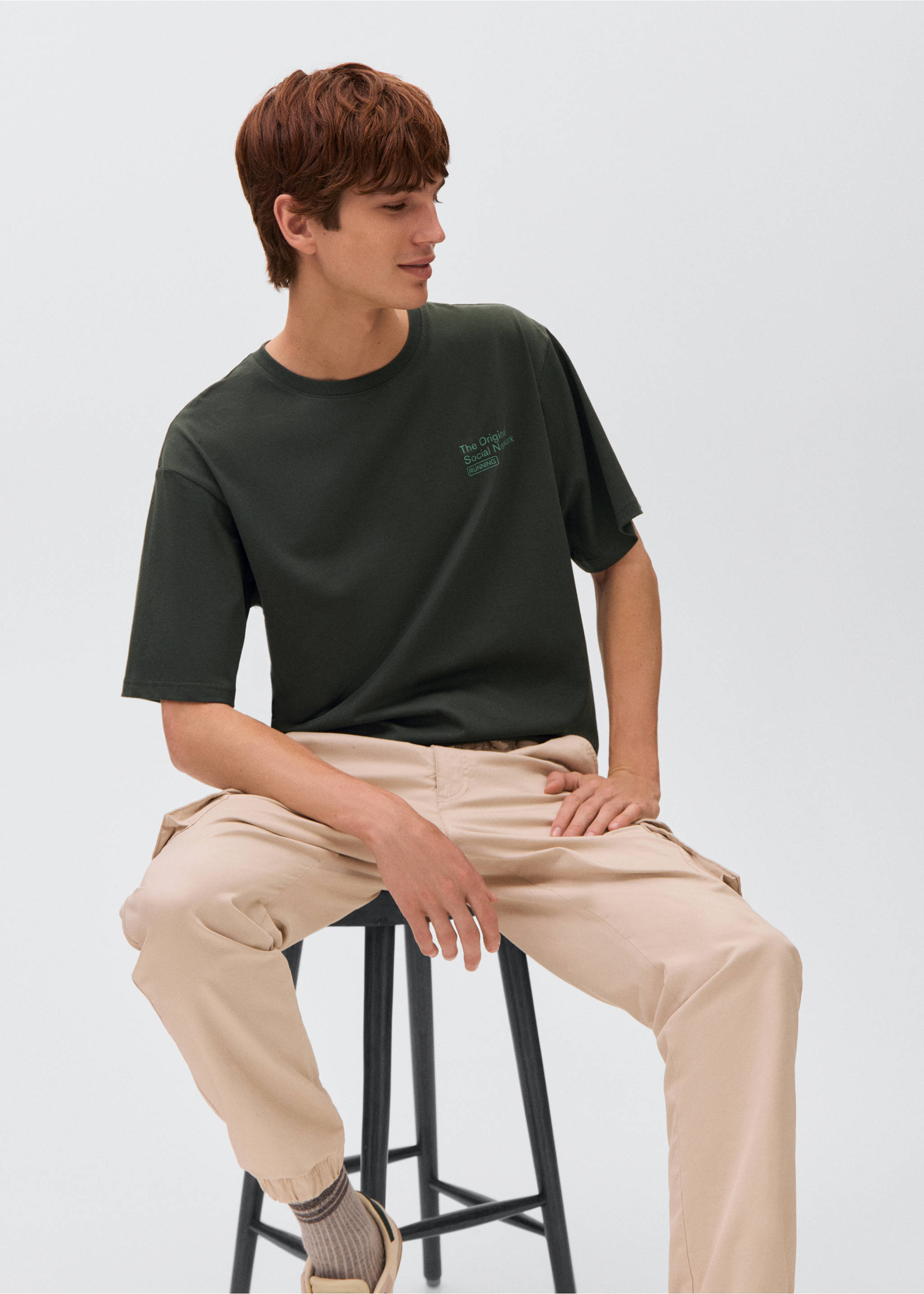 Printed cotton-blend T-shirt - Details of the article 2, Green. Ref: 17085799-00.