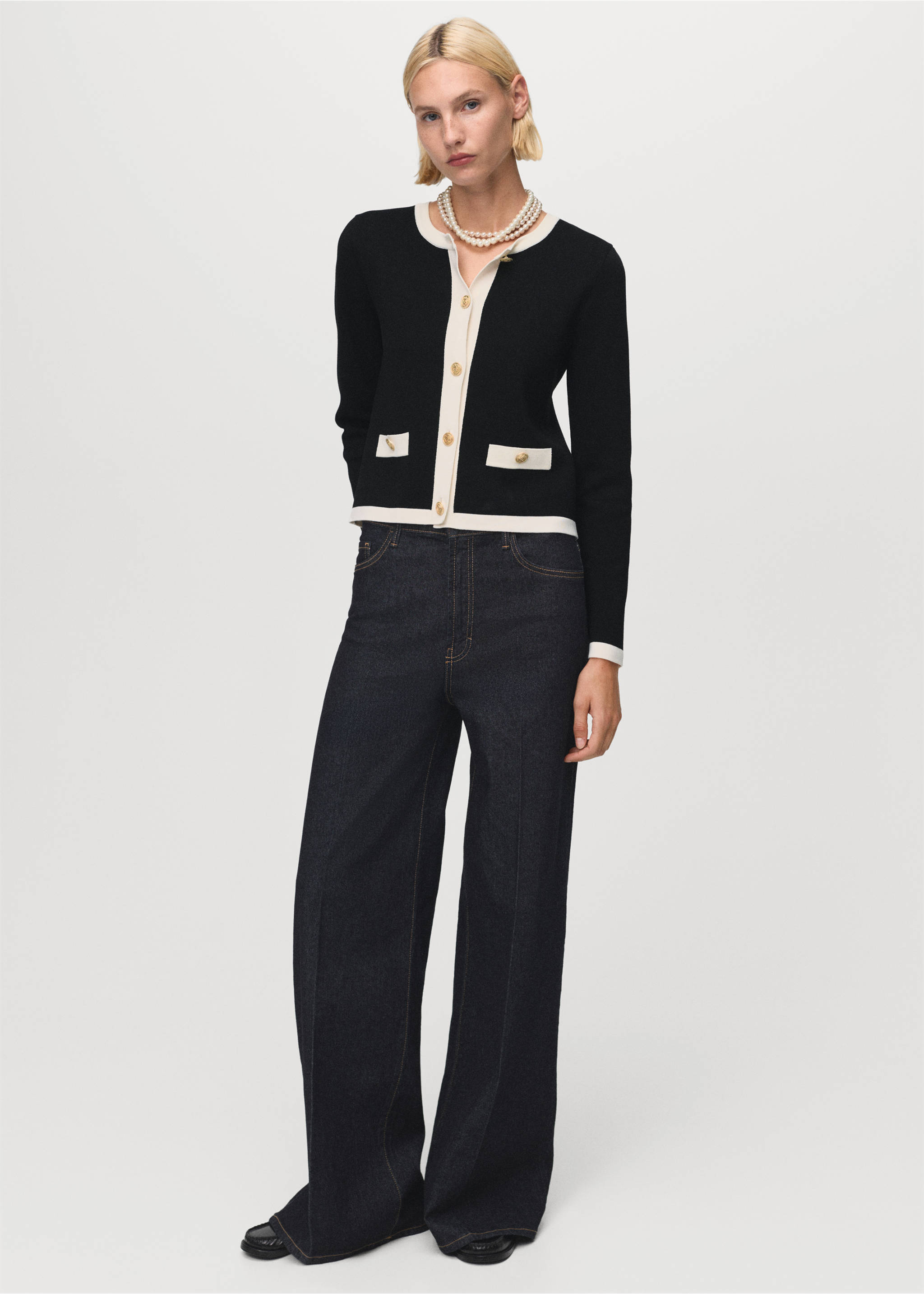 Contrasting ribbed cardigan - General plane, Black. Ref: 17085821-00.