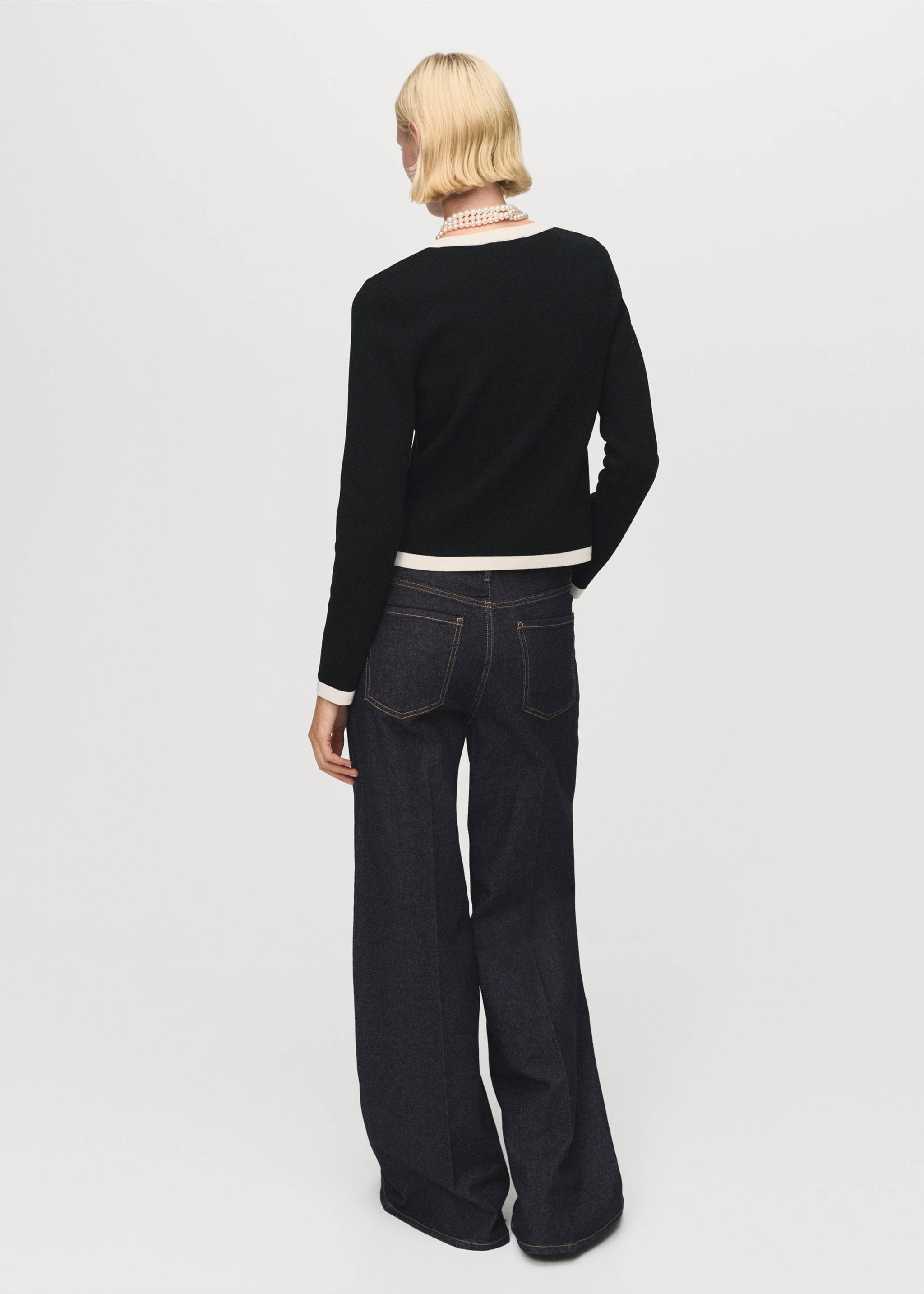 Contrasting ribbed cardigan - Reverse of the article, Black. Ref: 17085821-00.