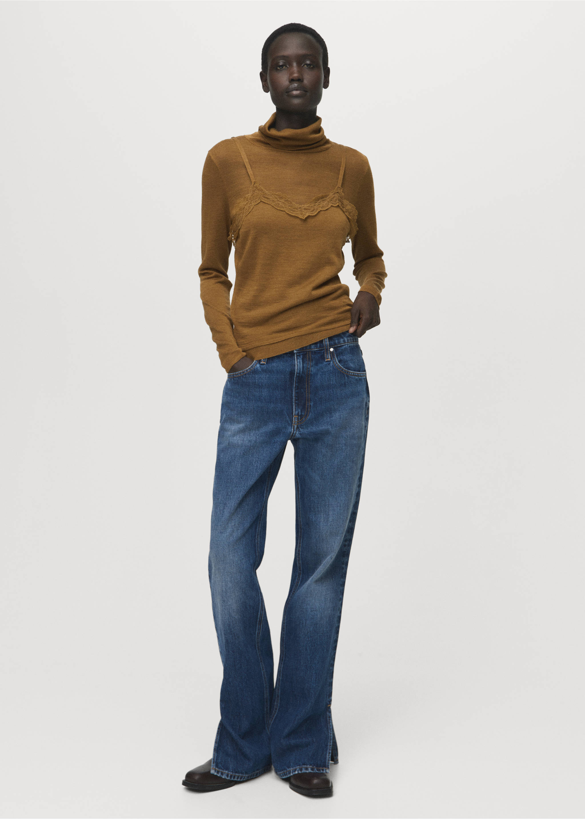 Wool-blend lace top - General plane, Ochre. Ref: 17085824-00.