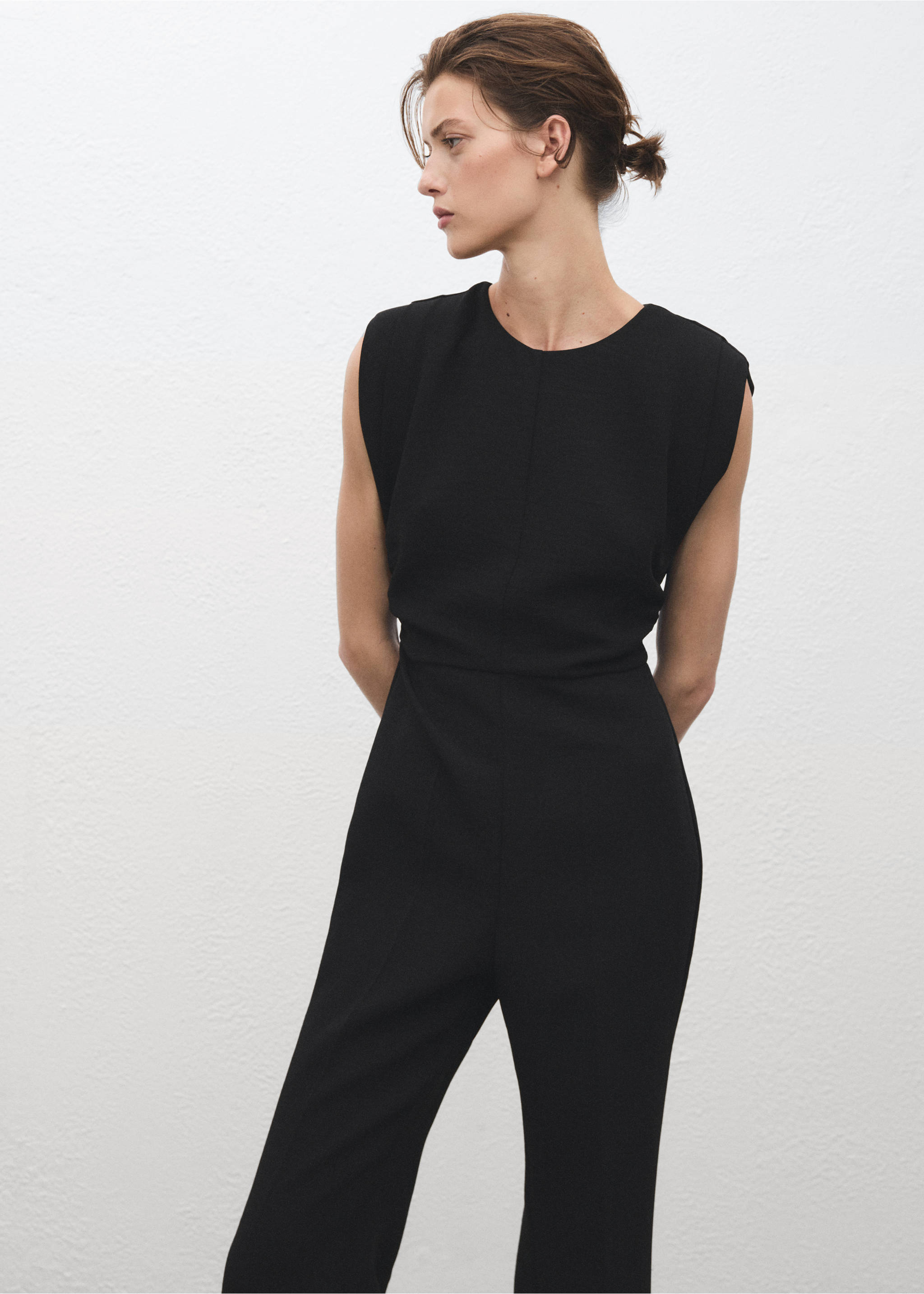 Ruched long jumpsuit - Medium plane, Black. Ref: 17085829-00.