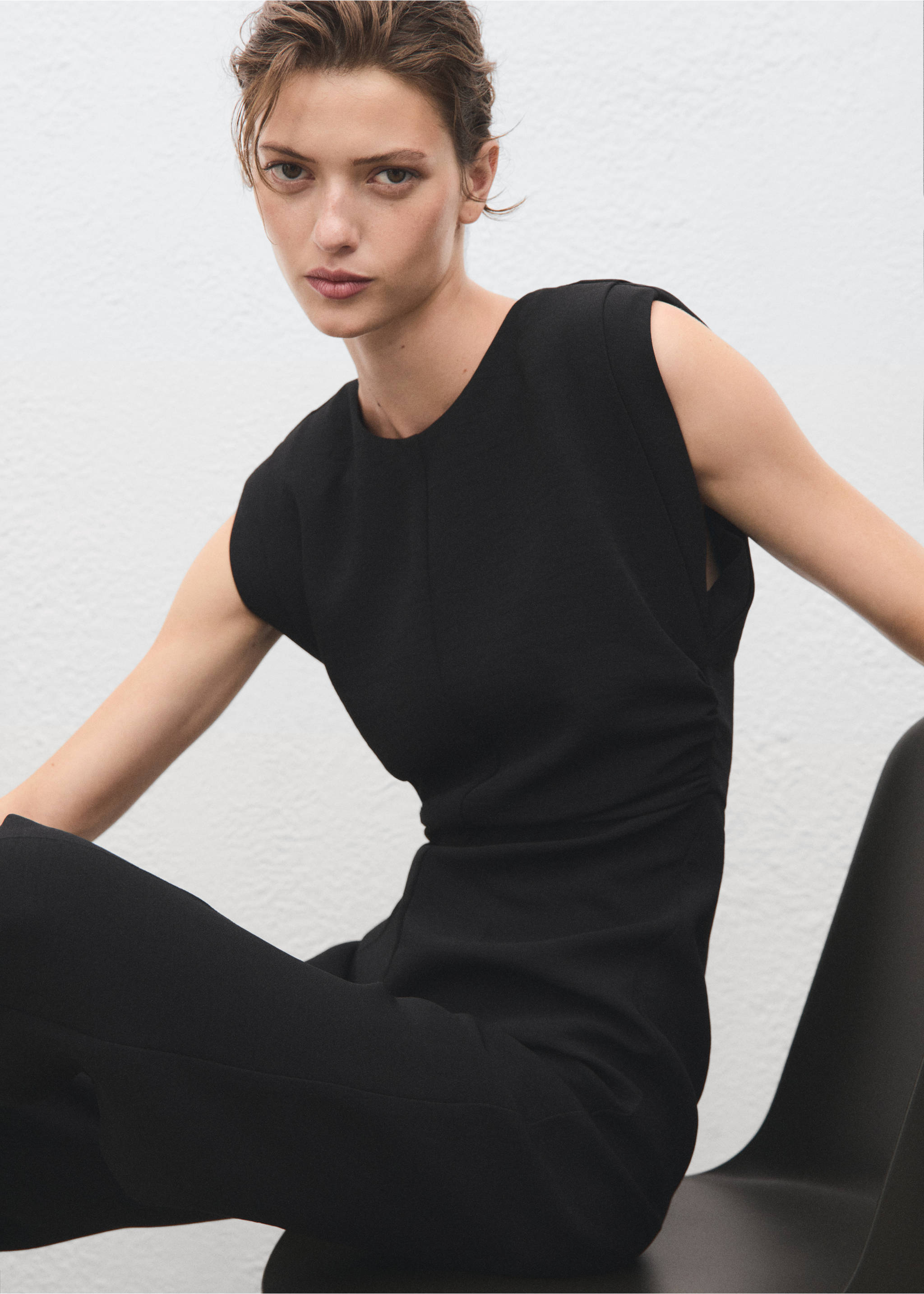 Ruched long jumpsuit - Details of the article 2, Black. Ref: 17085829-00.