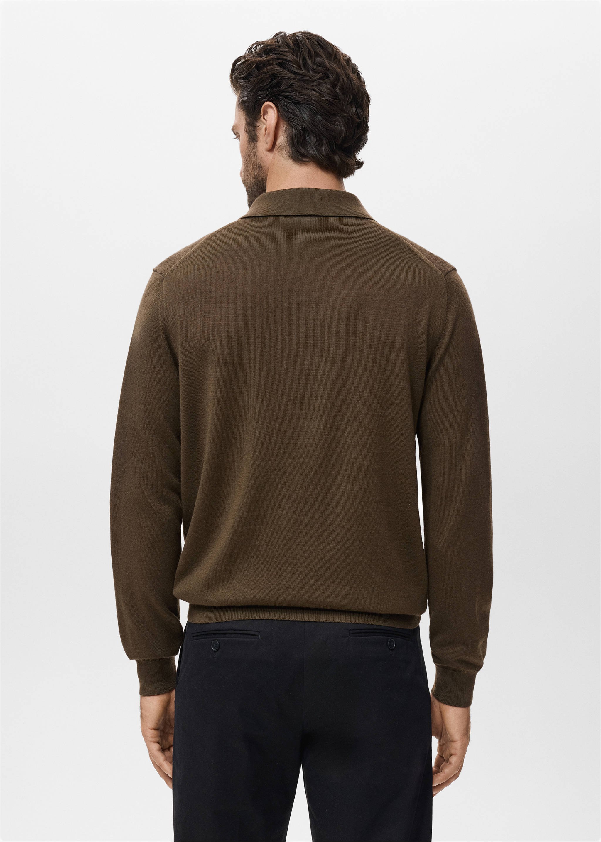 Polo svetr 100% merino vlna - Zadní strana zboží, Olivová. Ref: 17085970-00.