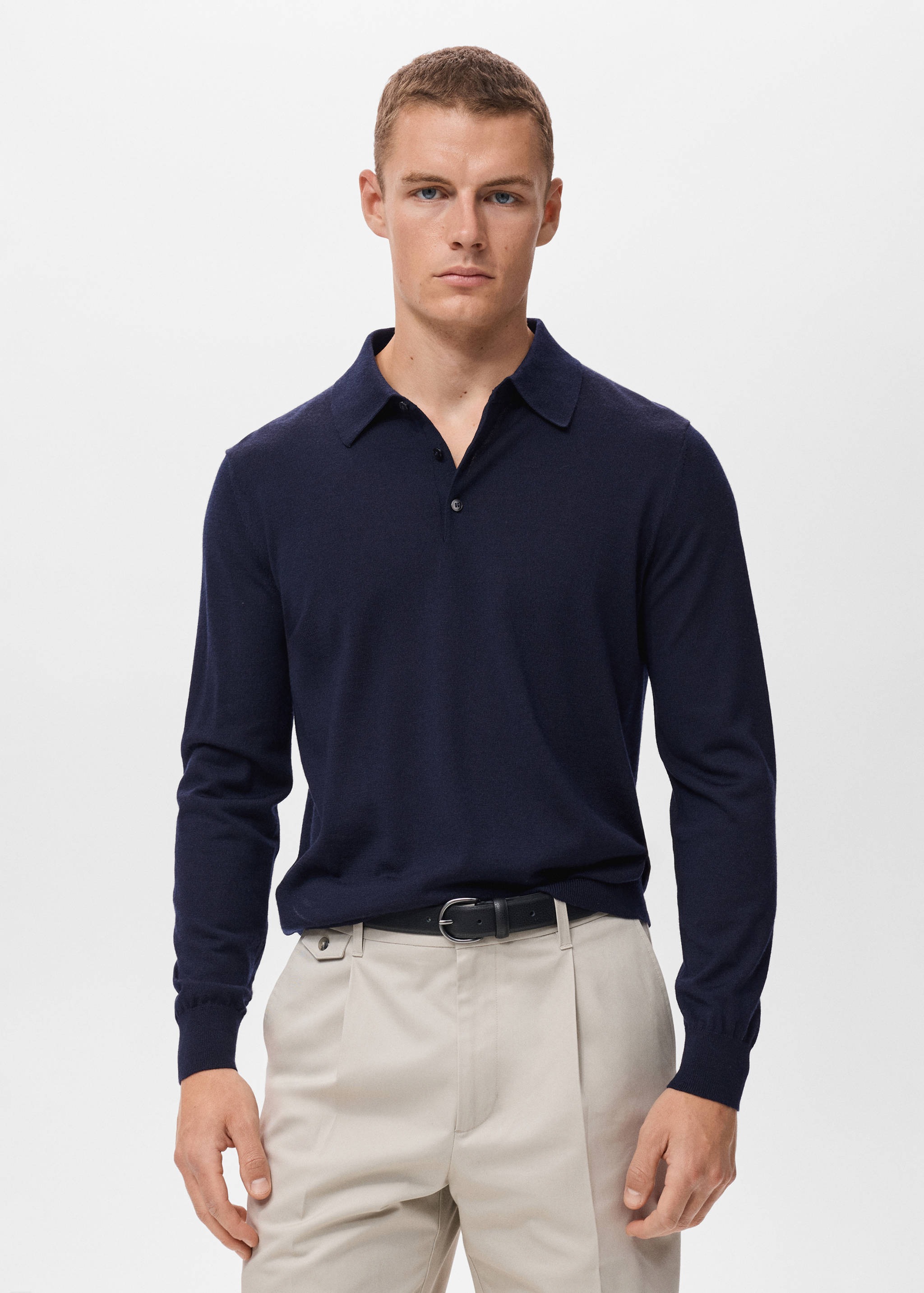 Polo svetr 100% merino vlna - Náhled ve středové rovině