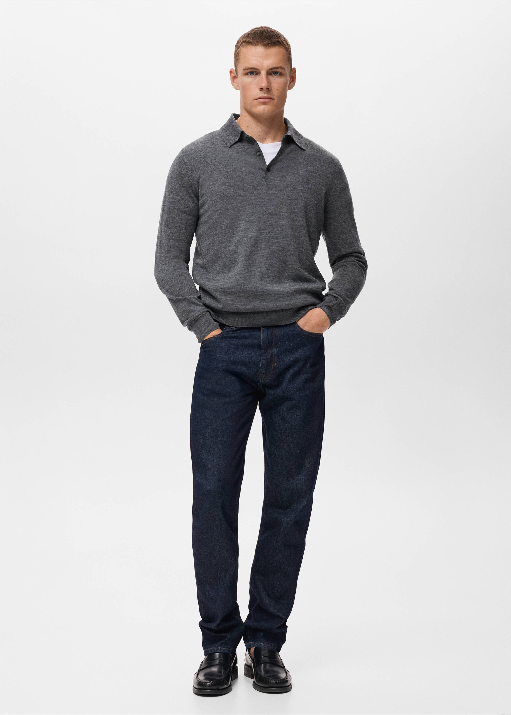 100% merino wool polo sweater - General plane, Medium Heather Grey. Ref: 17085970-00.