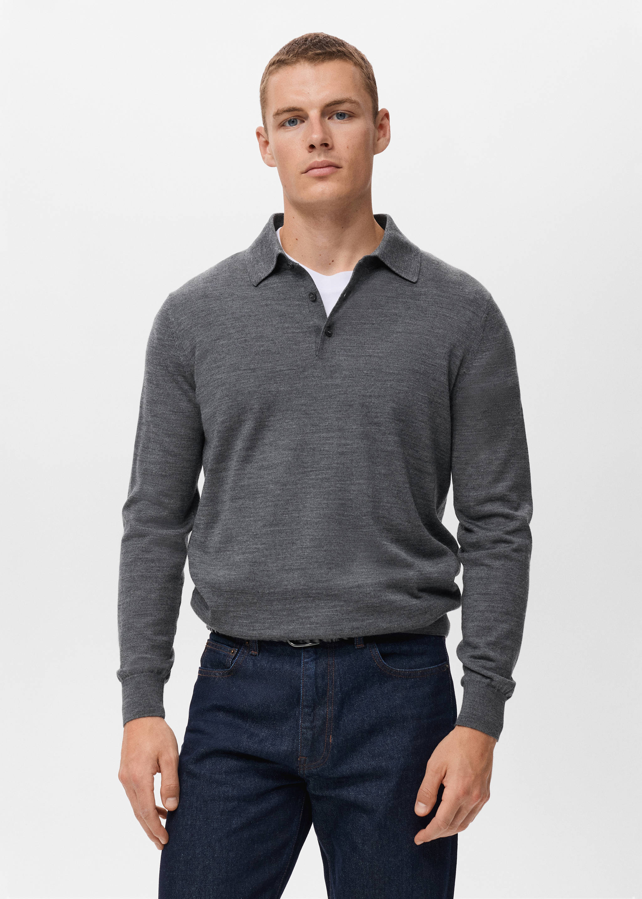 Polo svetr 100% merino vlna - Náhled ve středové rovině