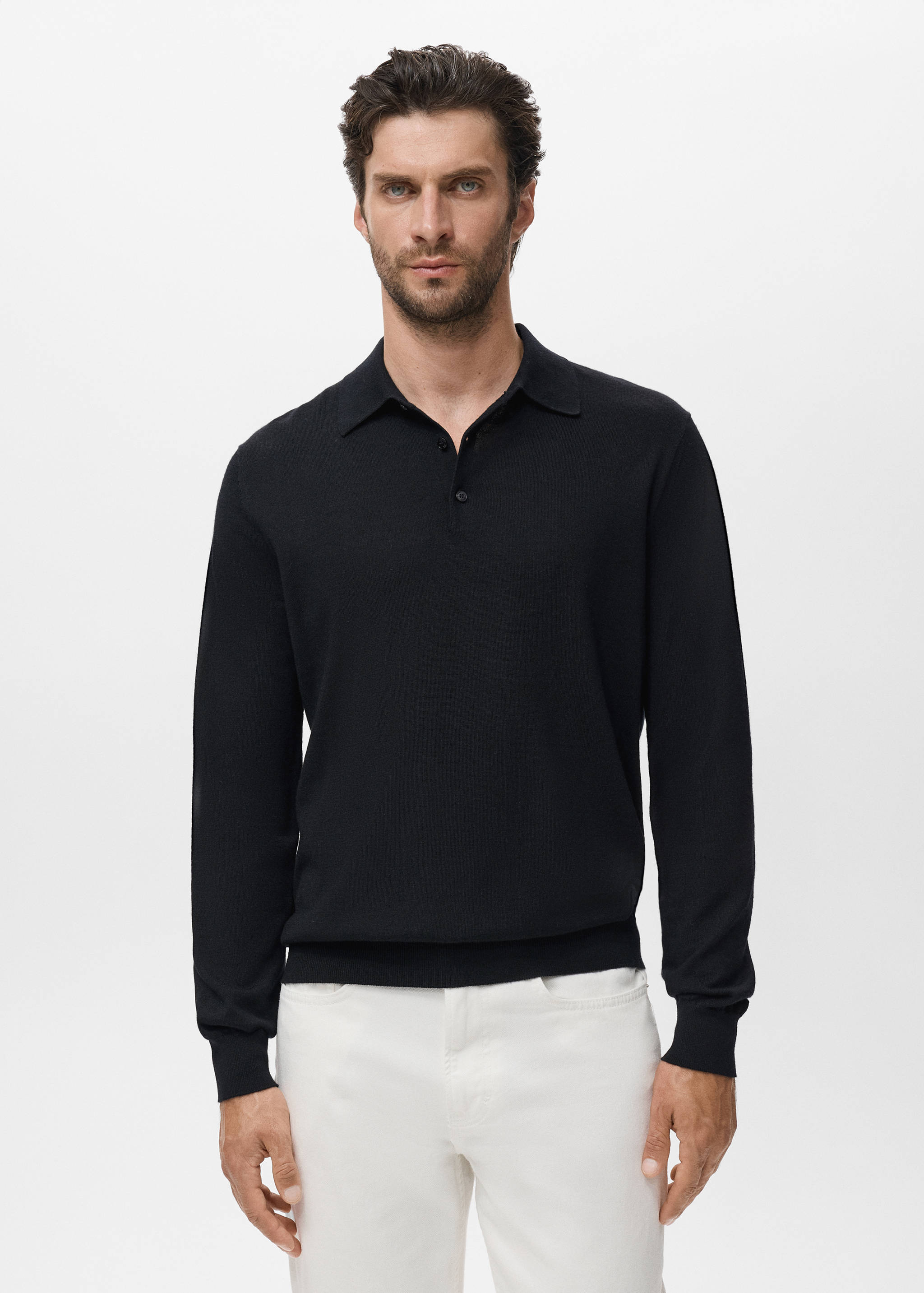Polo svetr 100% merino vlna - Náhled ve středové rovině