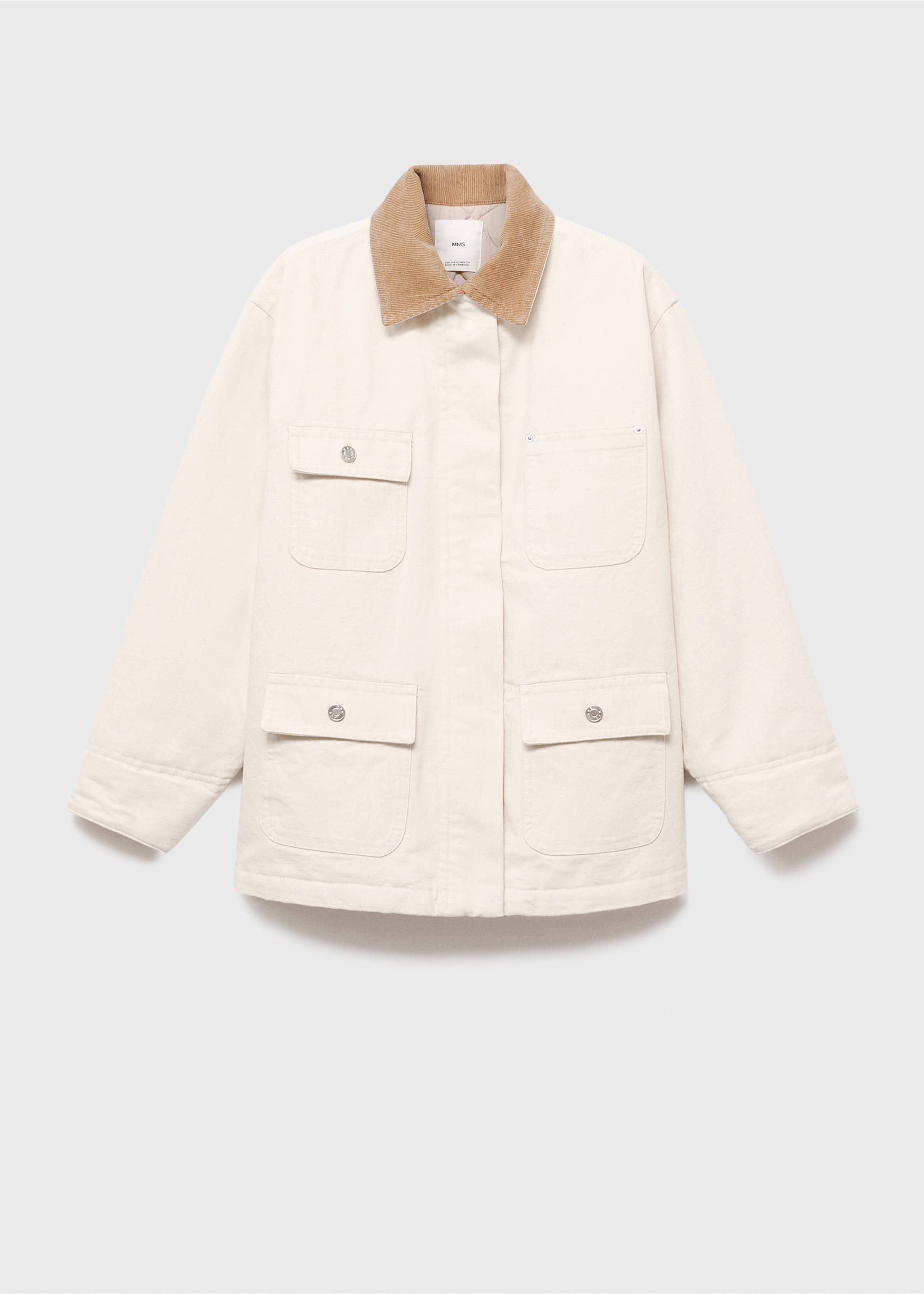 Parka en jean avec col en velours côtelé - Article sans modèle, Écru. Ref: 17085975-00.