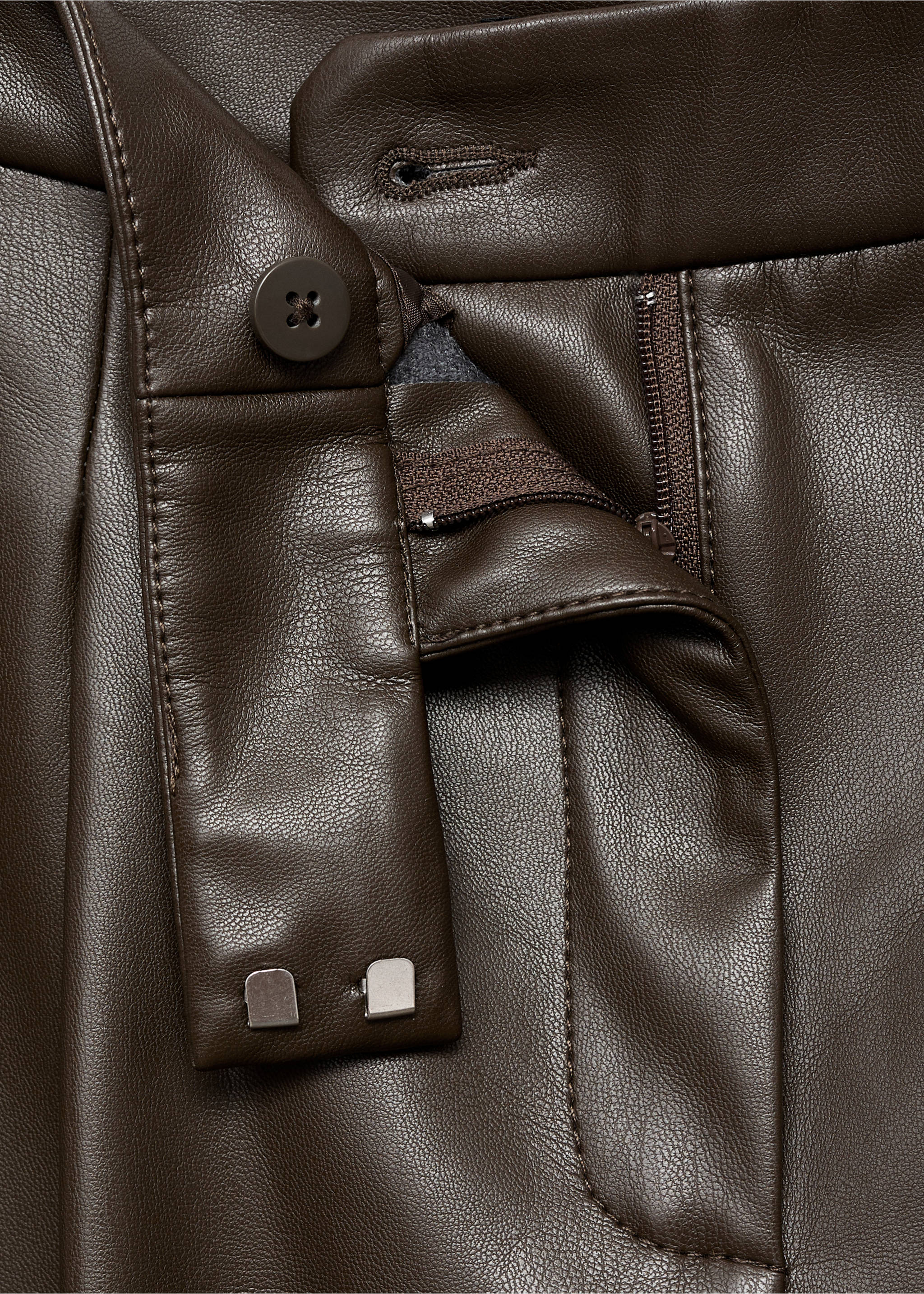 Wide leg faux-leather trousers - Details of the article 8, Khaki. Ref: 17085976-00.