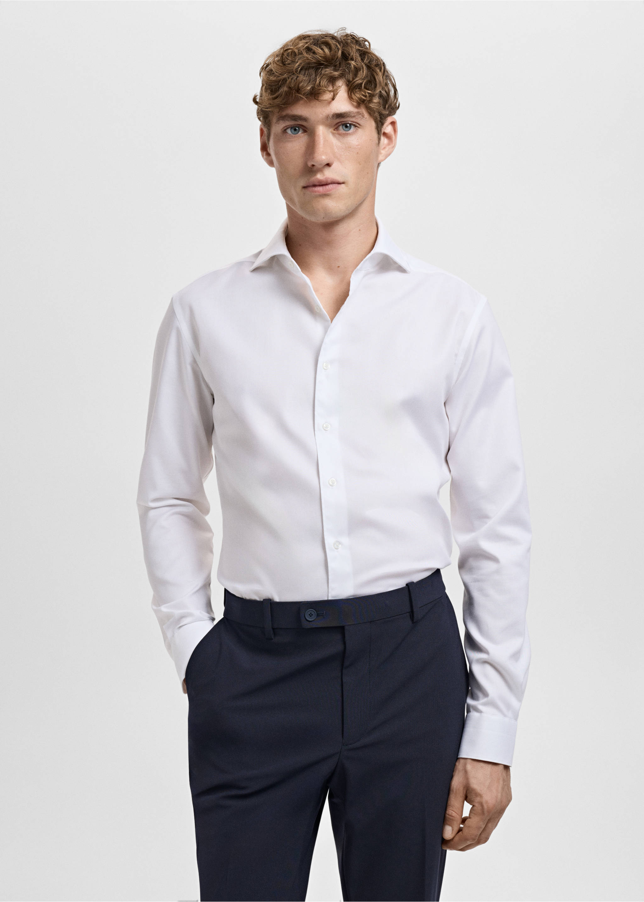 Camisa vestir 100% cotó slim fit - Pla mig, Blanc. Ref: 17085978-00.
