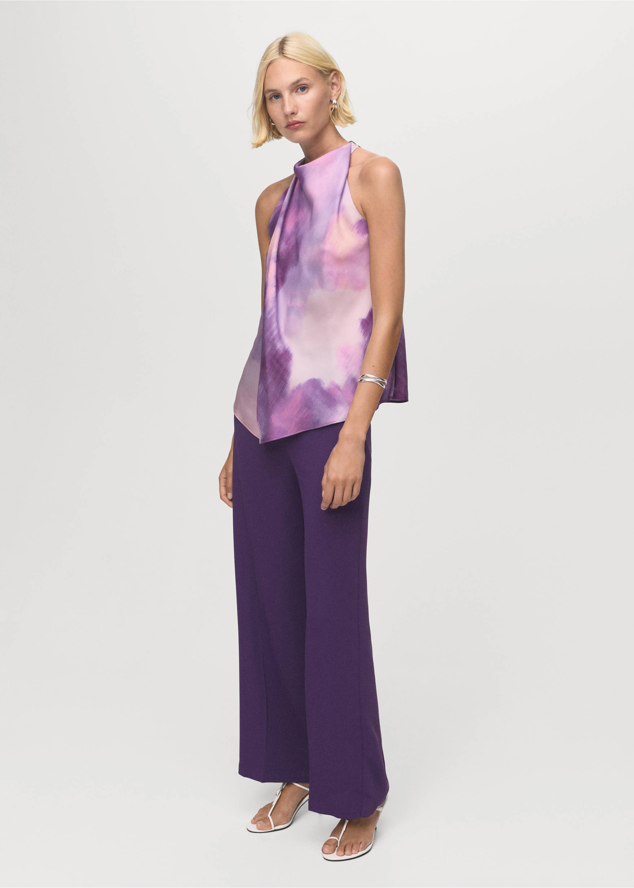 Tie-dye blouse with foulard - General plane, Light/Pastel Purple. Ref: 17085999-00.