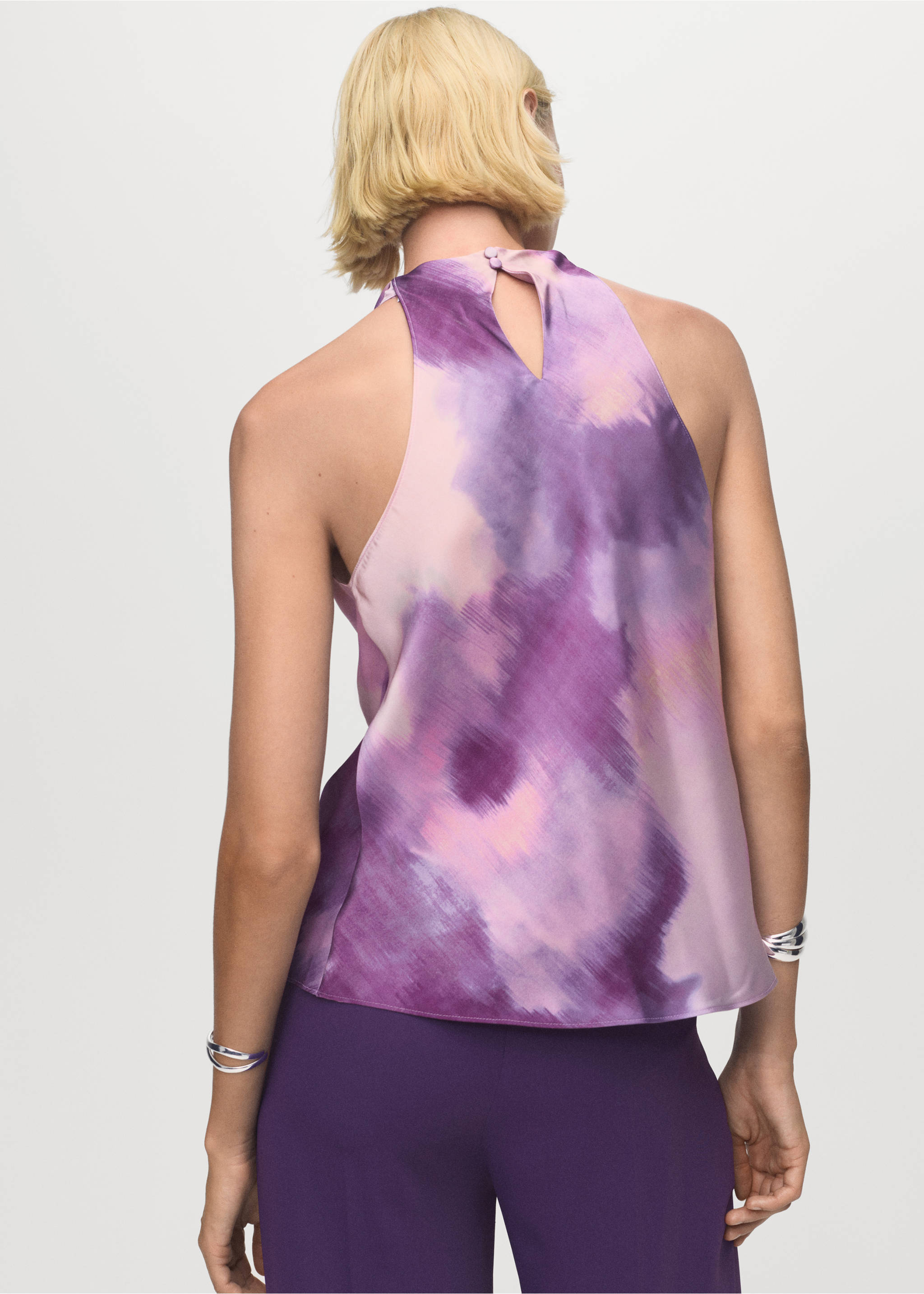 Tie-dye blouse with foulard - Reverse of the article, Light/Pastel Purple. Ref: 17085999-00.