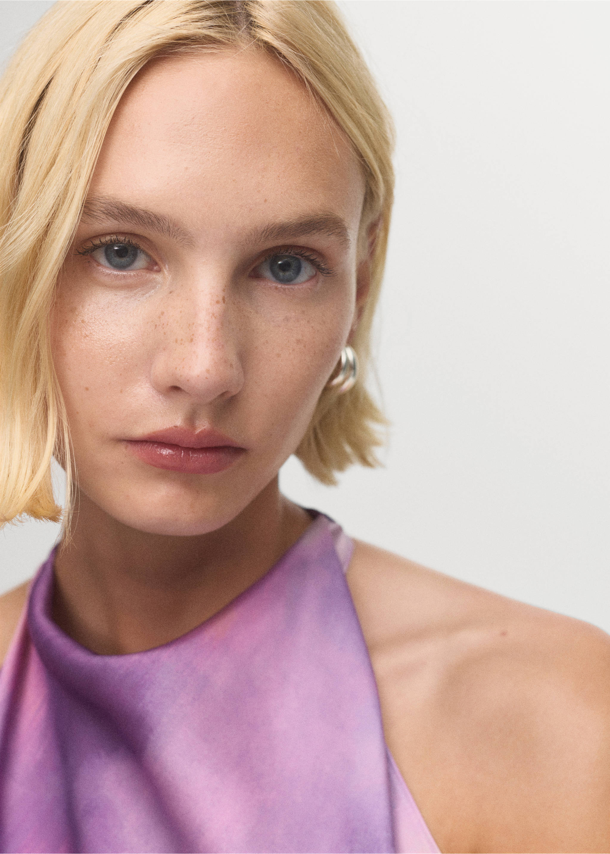 Tie-dye blouse with foulard - Details of the article 1, Light/Pastel Purple. Ref: 17085999-00.
