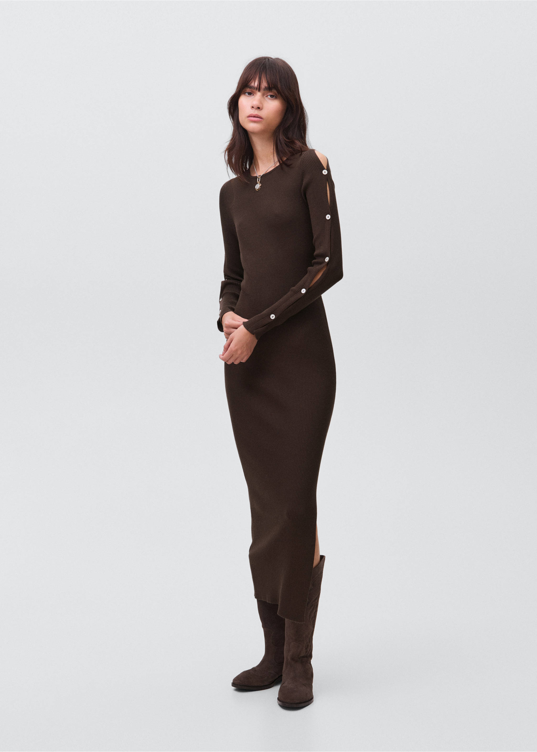 Long buttoned dress - General plane, Brown. Ref: 17086328-00.